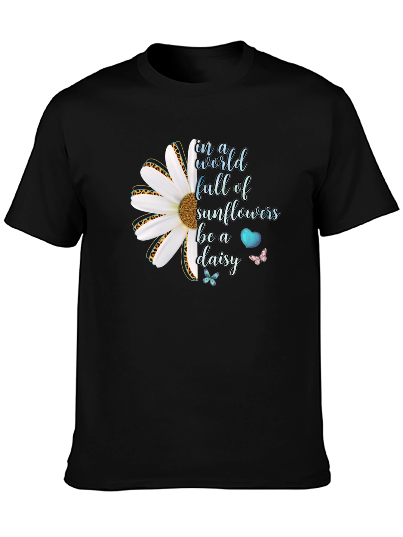 Be a Daisy Black T-Shirt Floral Design