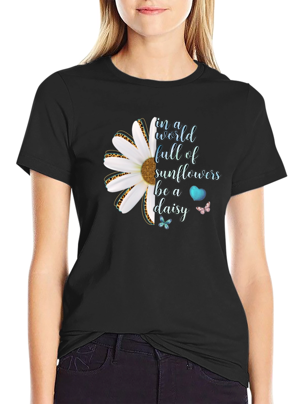 Be a Daisy Black T-Shirt Floral Design