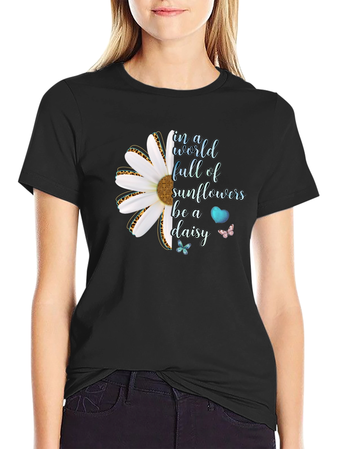 Be a Daisy Black T-Shirt Floral Design