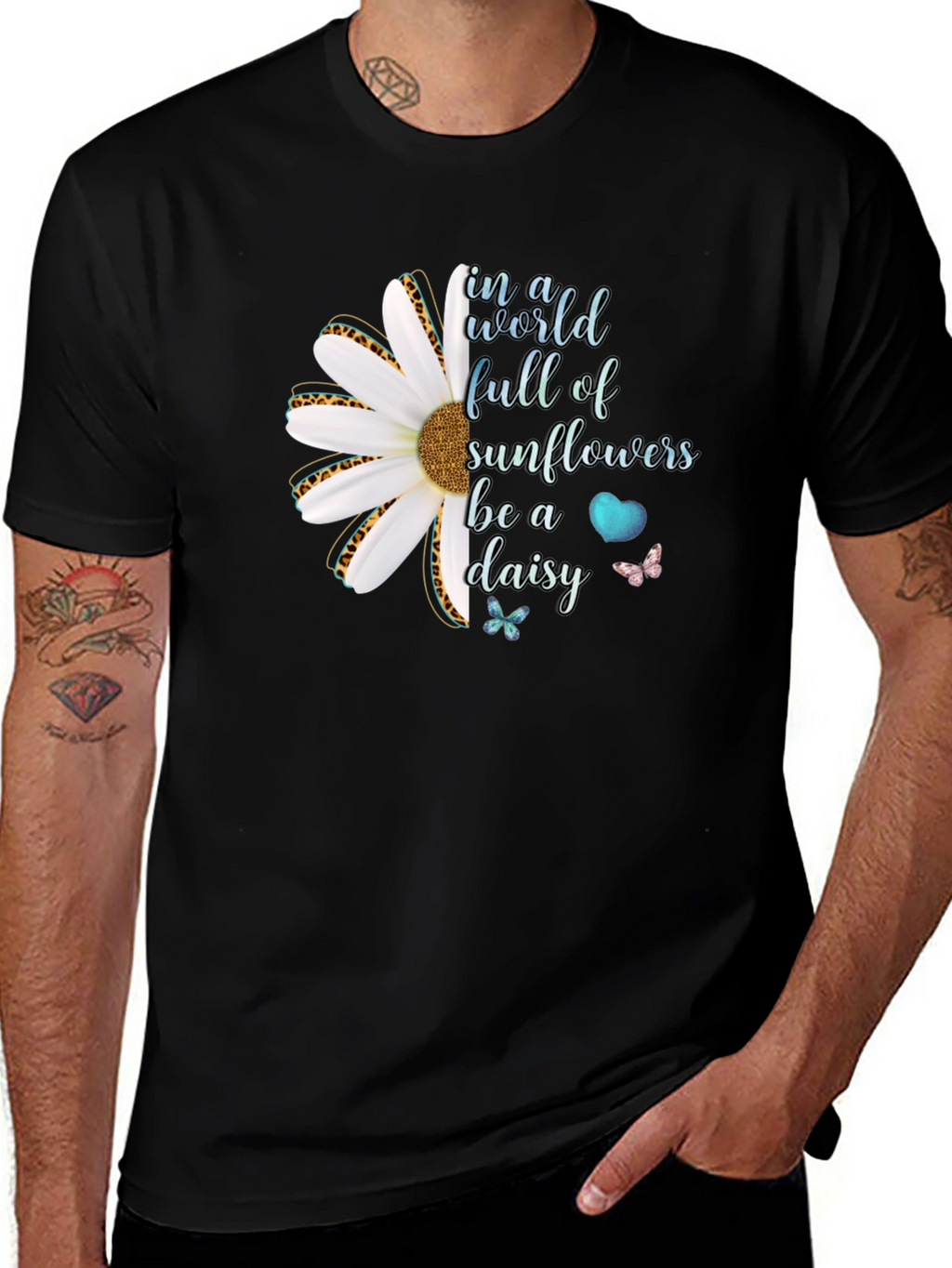 Be a Daisy Black T-Shirt Floral Design