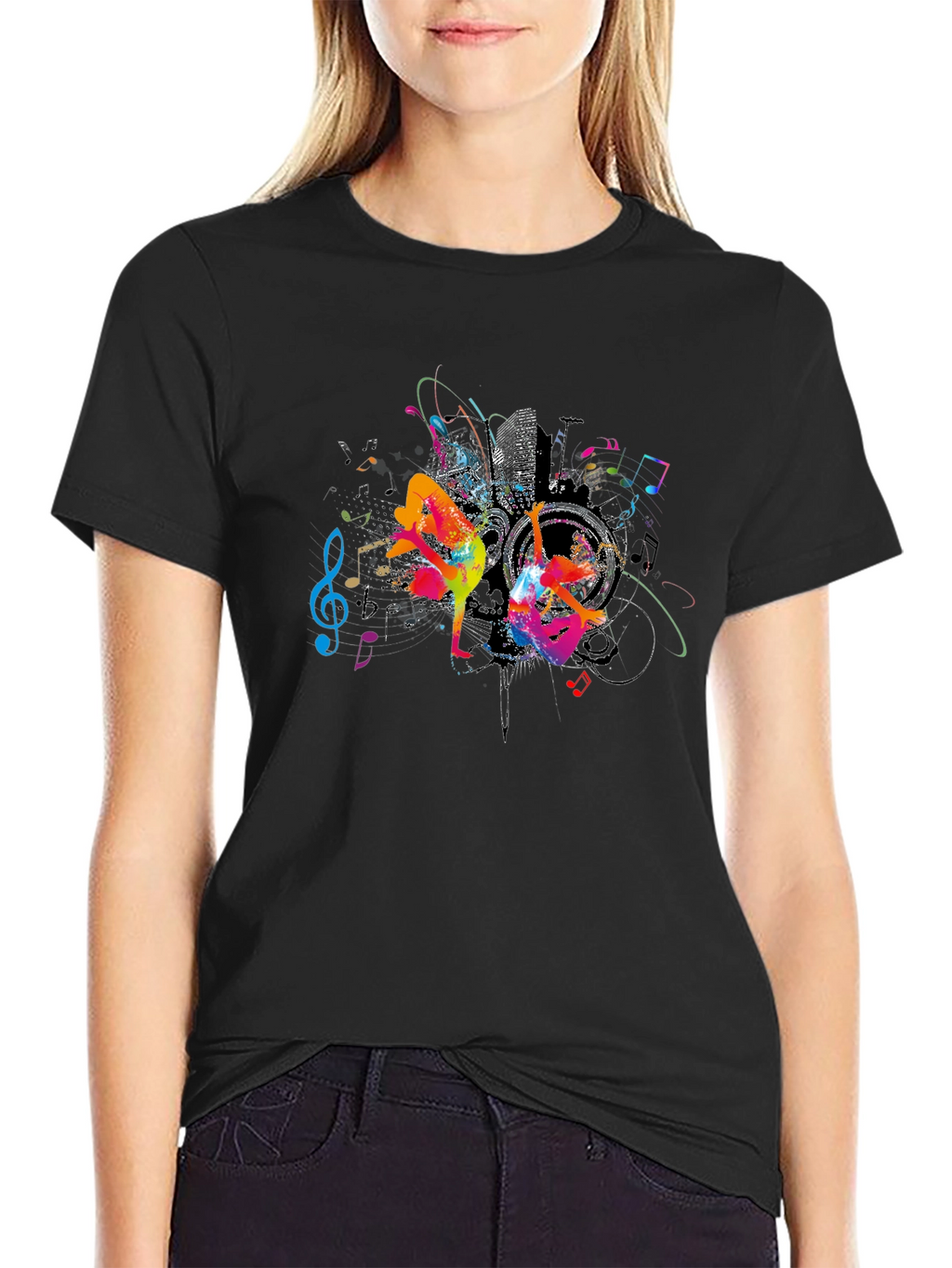 Urban Dance Graphic Tee - Black Cotton Crew Neck