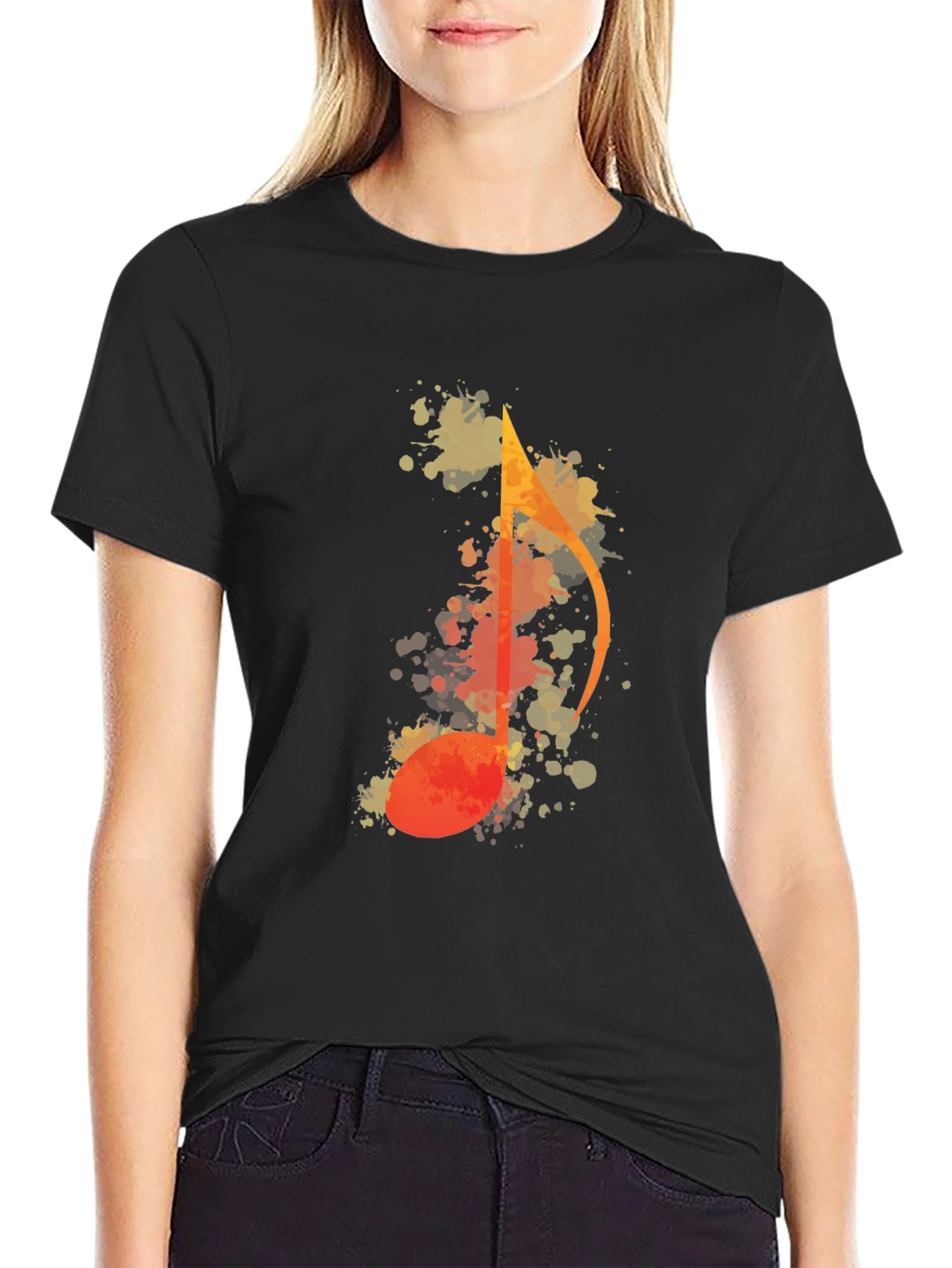 Music Note Watercolor Graphic Tee - Black