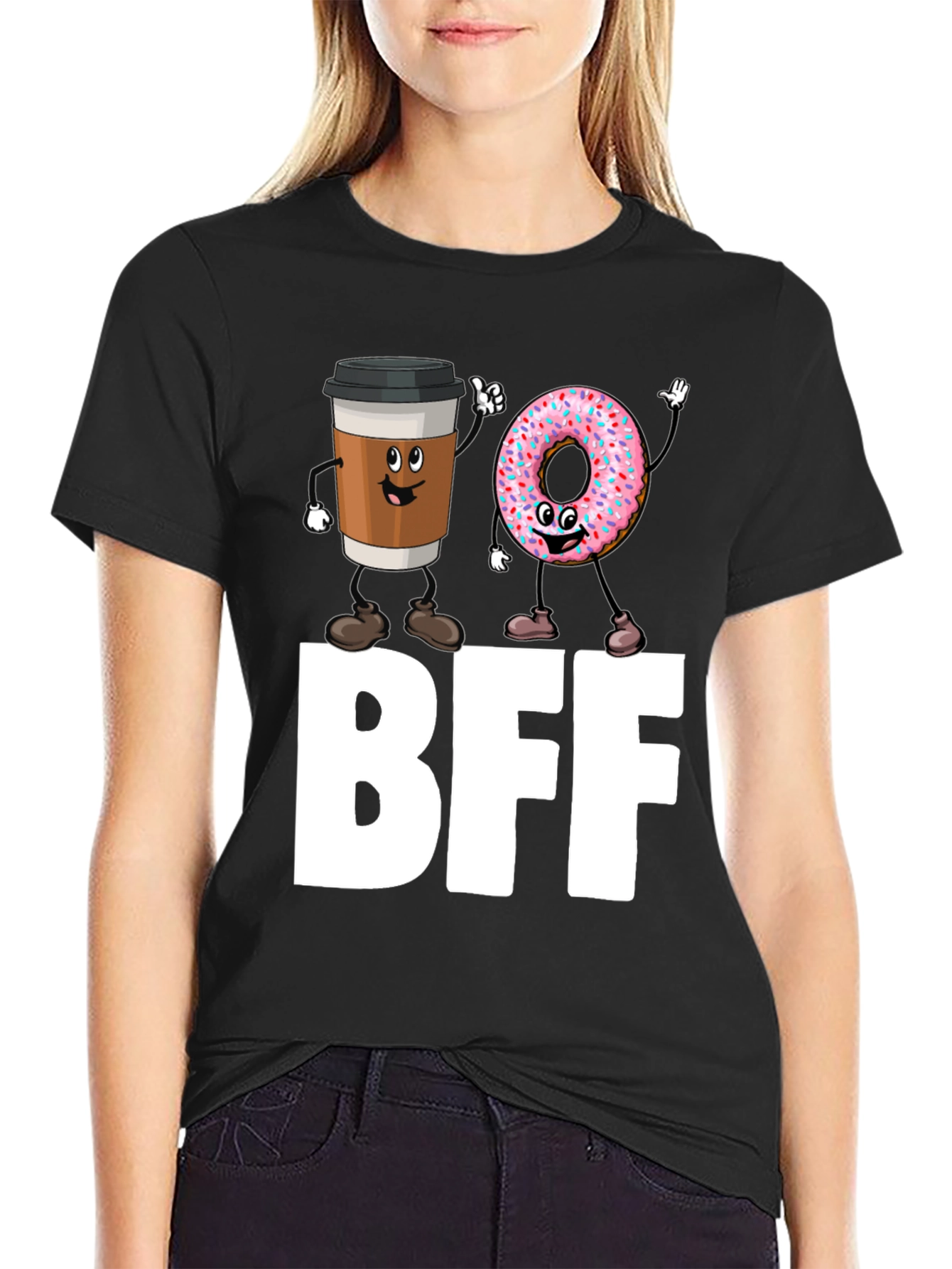 BFF Coffee & Donut Best Friends Black T-Shirt