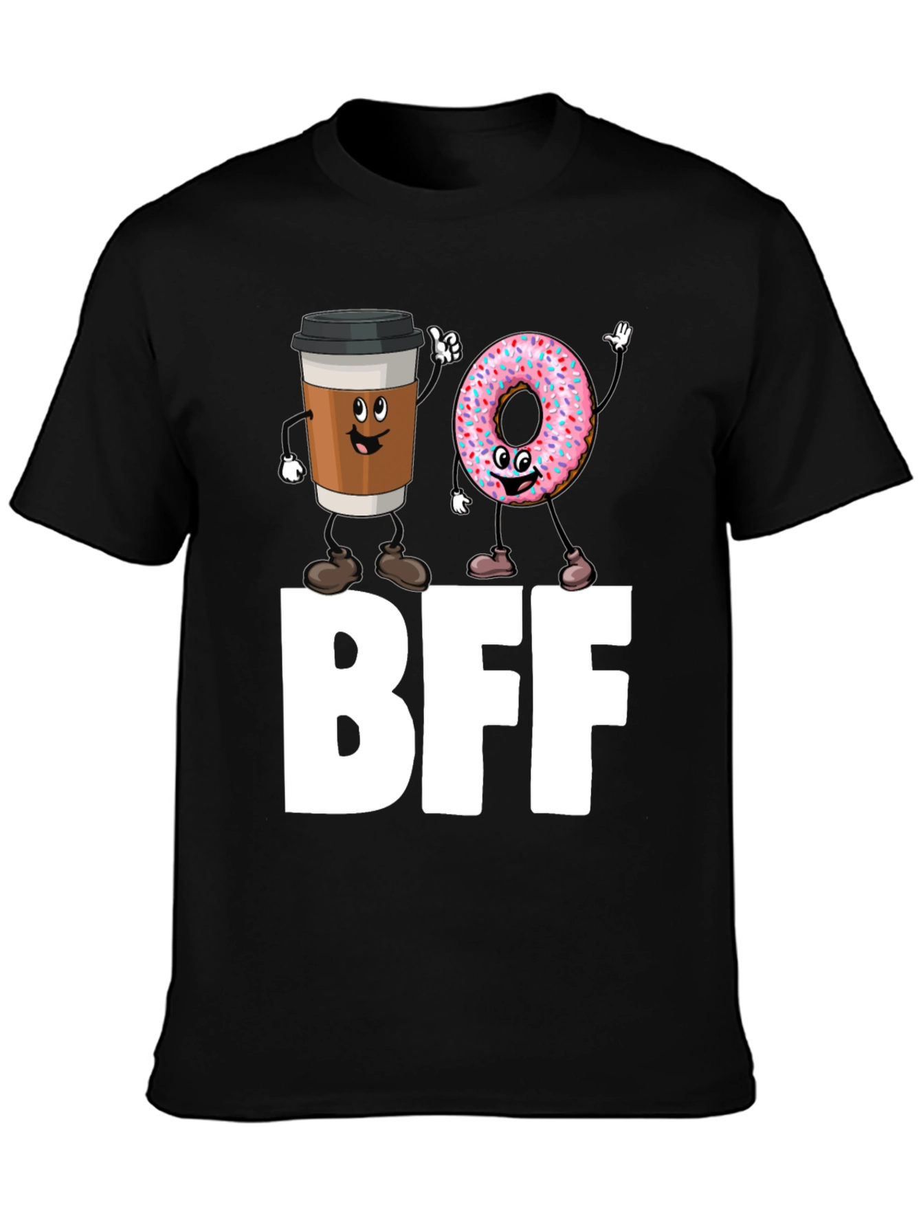BFF Coffee & Donut Best Friends Black T-Shirt