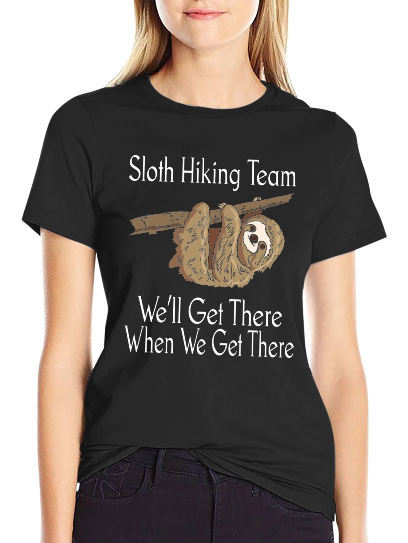 Sloth Hiking Team Black Graphic T-Shirt