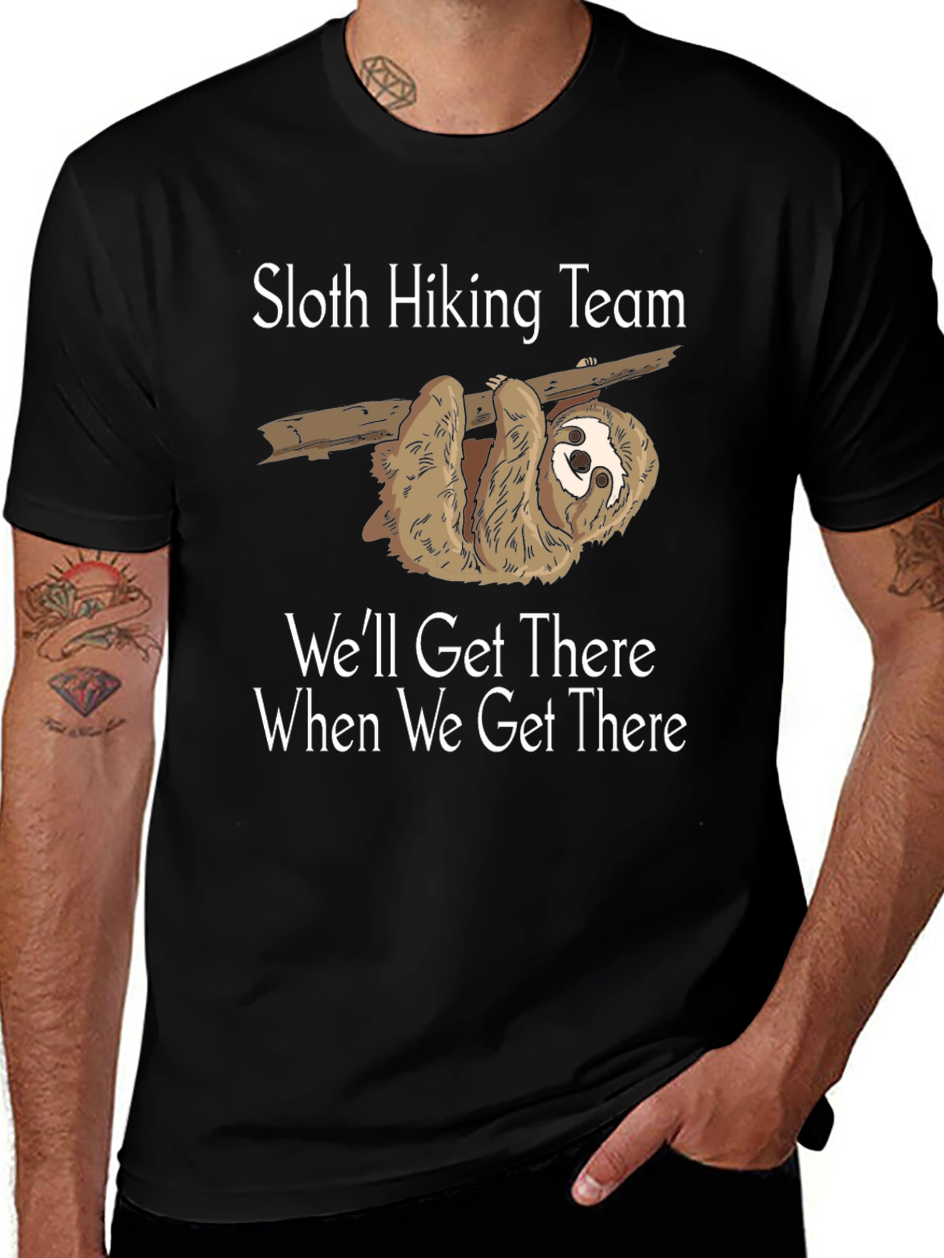 Sloth Hiking Team Black Graphic T-Shirt