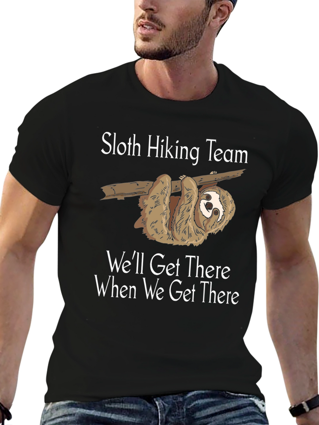 Sloth Hiking Team Black Graphic T-Shirt
