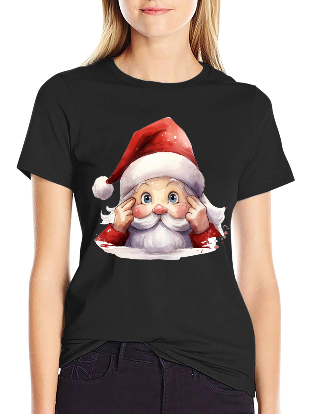 Festive Santa Graphic Tee - Holiday Spirit