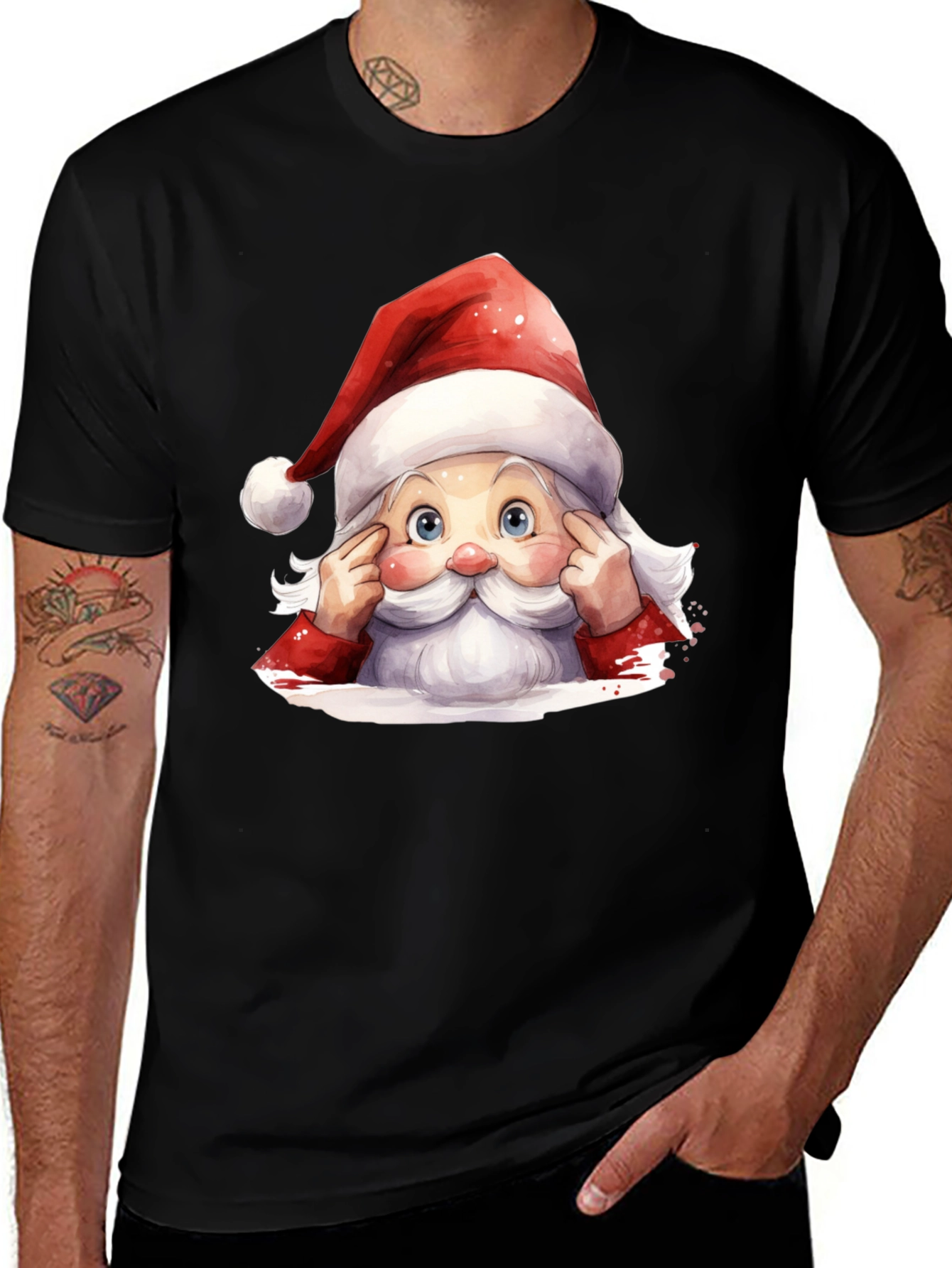 Festive Santa Graphic Tee - Holiday Spirit