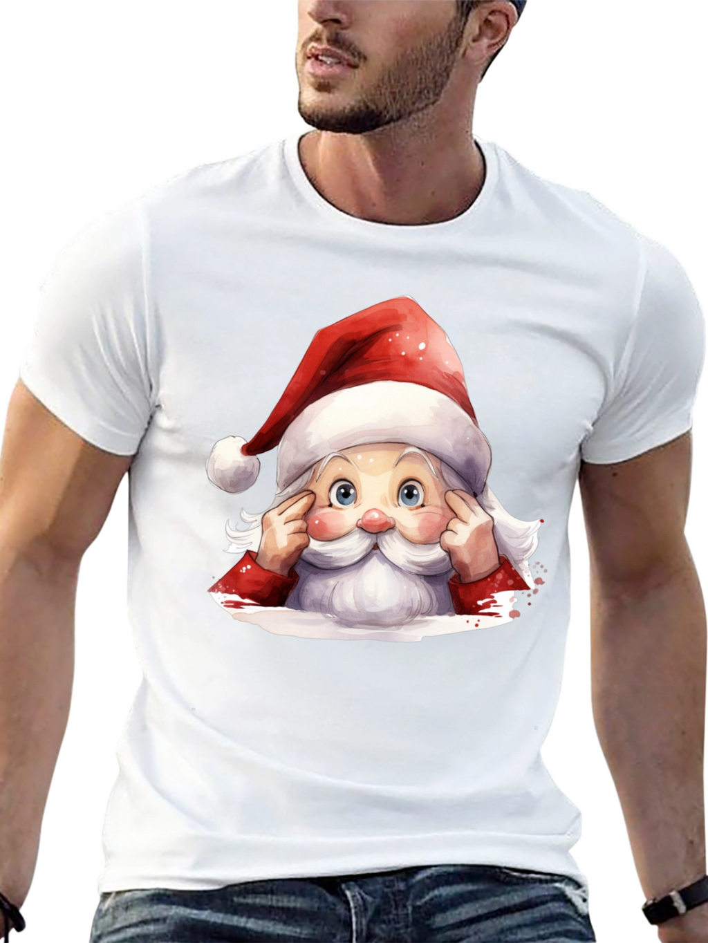 Festive Santa Graphic Tee - Holiday Spirit