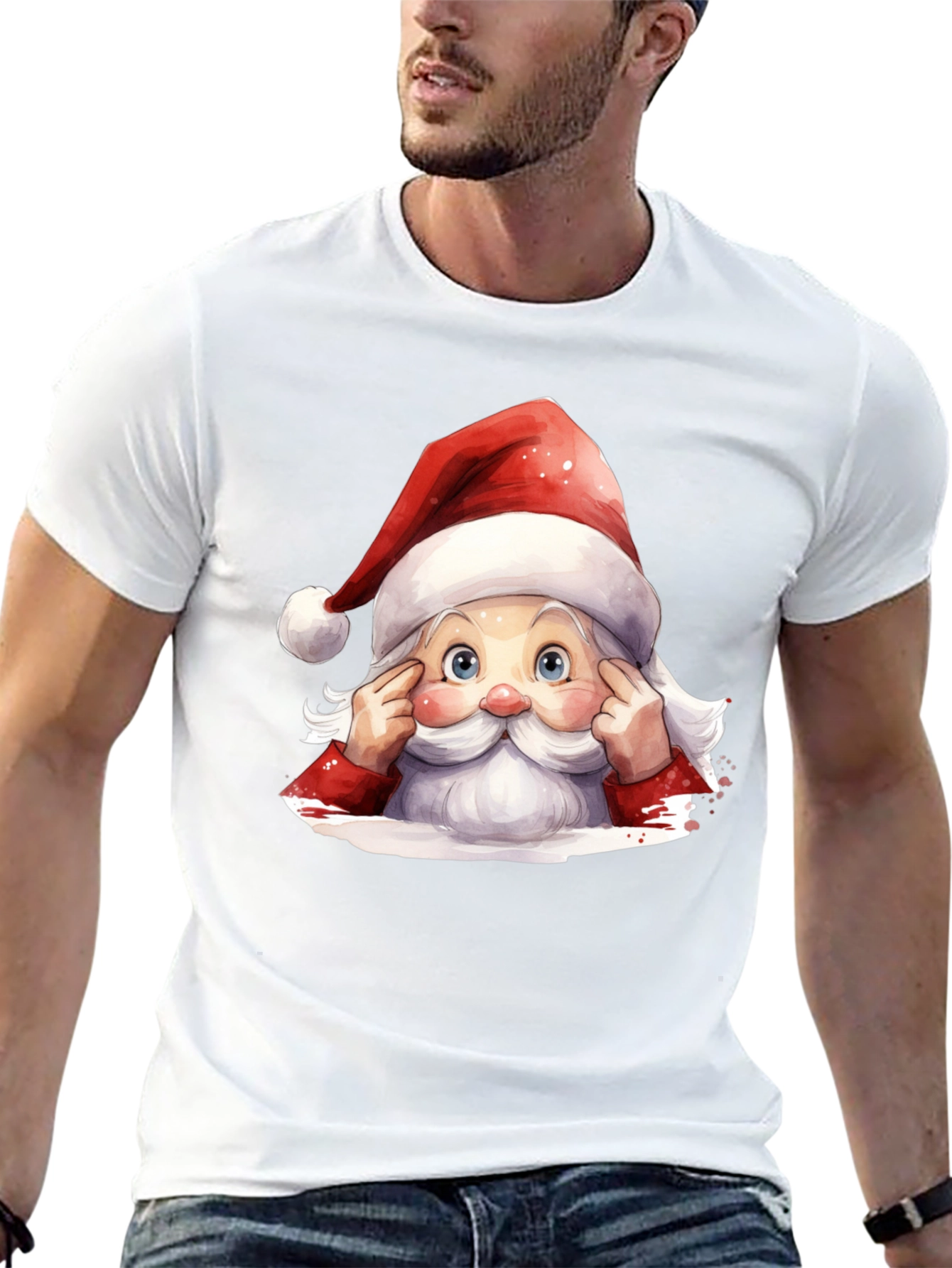 Festive Santa Graphic Tee - Holiday Spirit