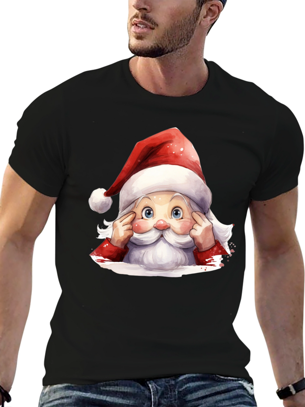 Festive Santa Graphic Tee - Holiday Spirit