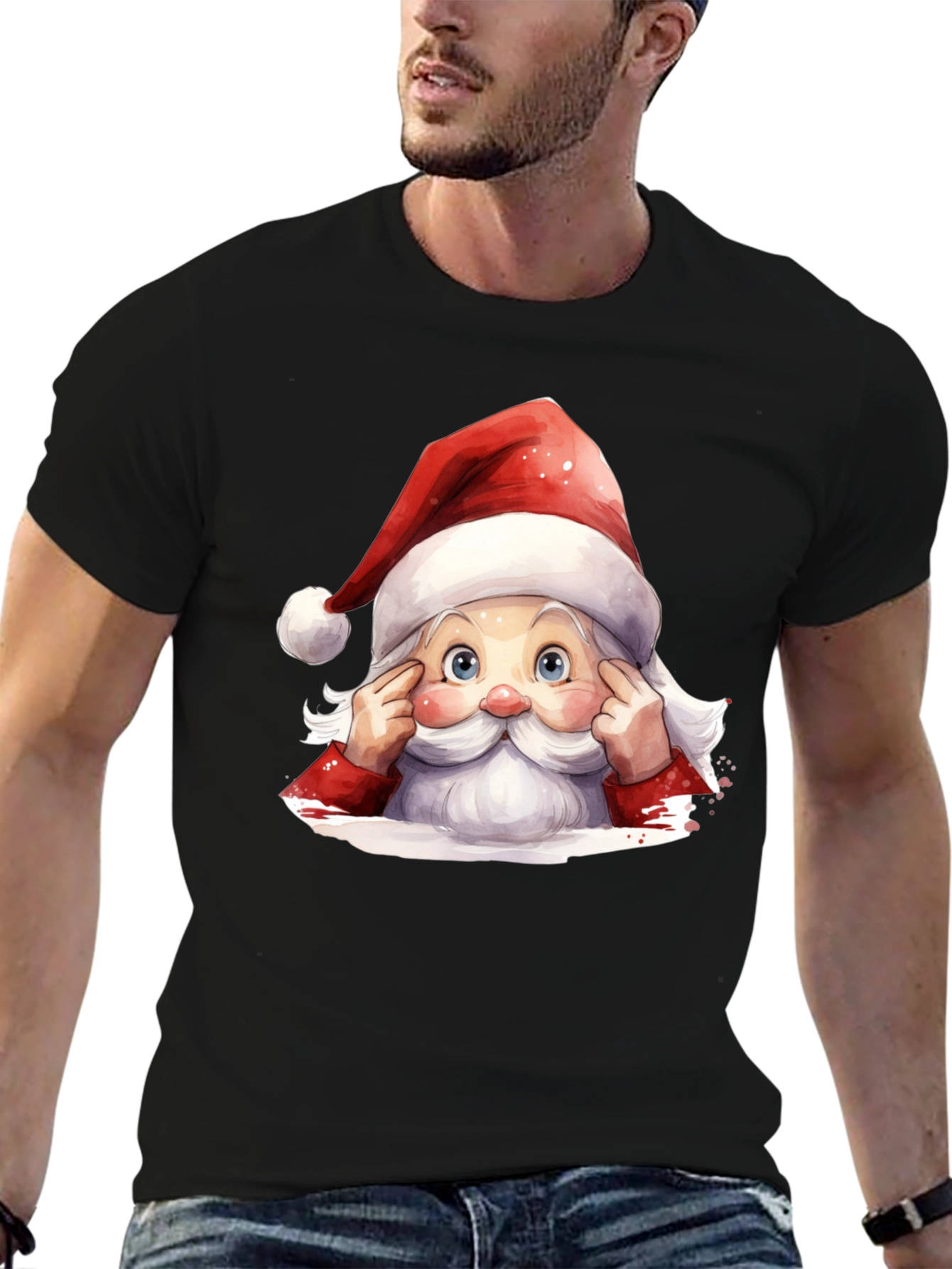 Festive Santa Graphic Tee - Holiday Spirit
