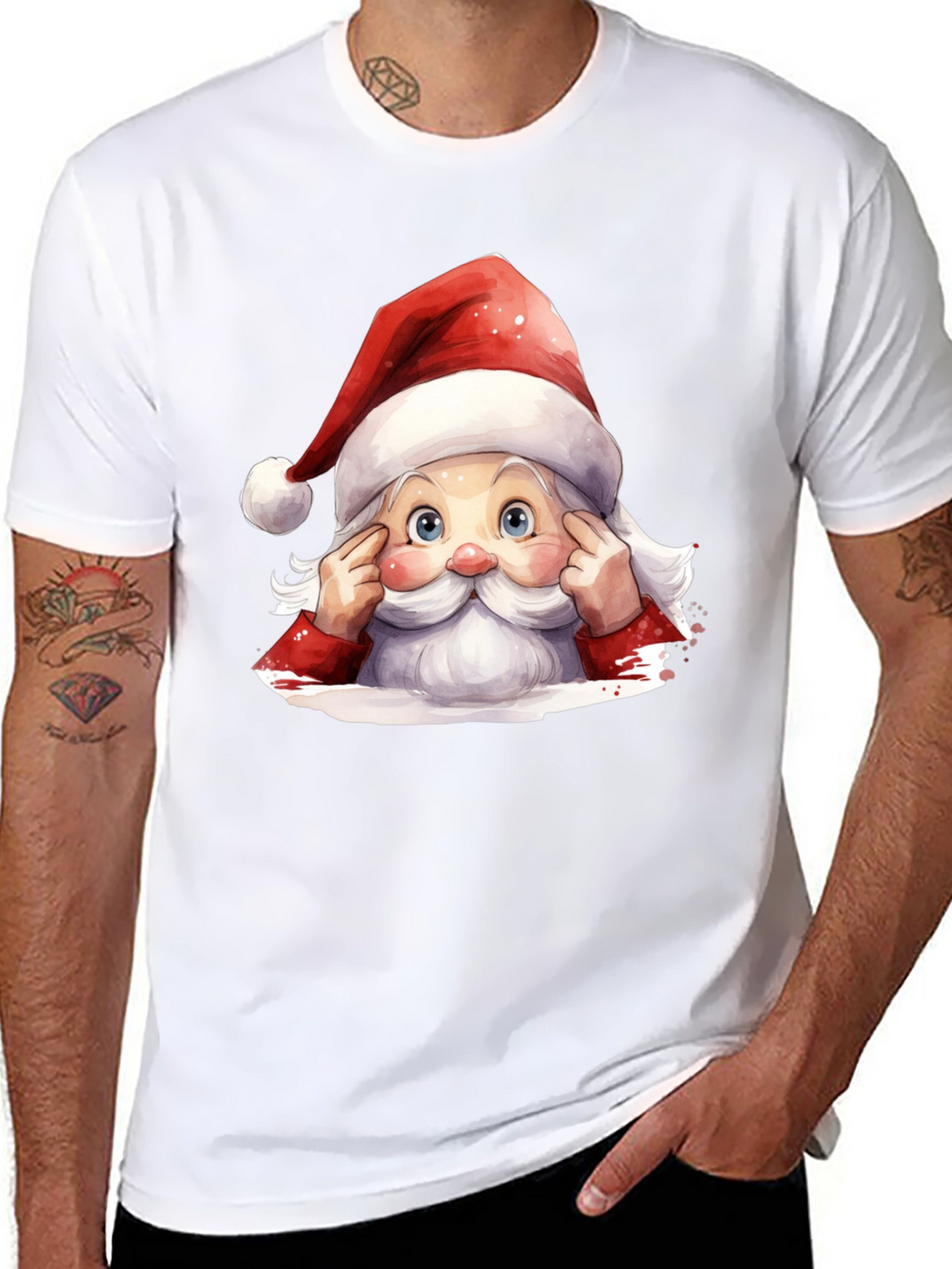 Festive Santa Graphic Tee - Holiday Spirit
