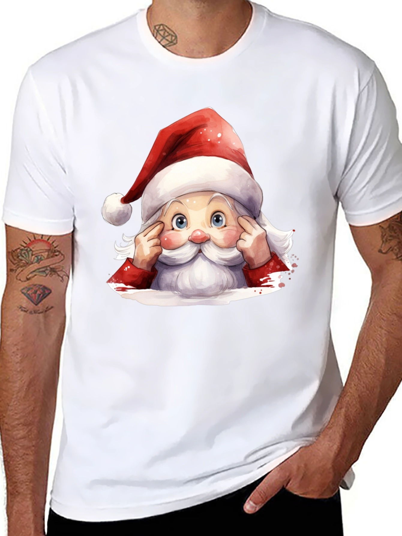 Festive Santa Graphic Tee - Holiday Spirit