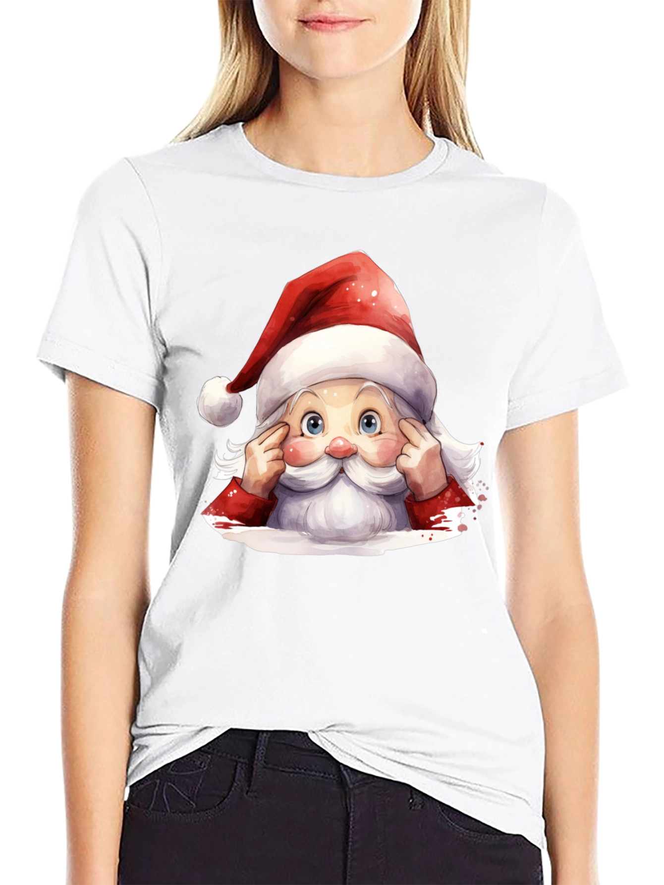 Festive Santa Graphic Tee - Holiday Spirit