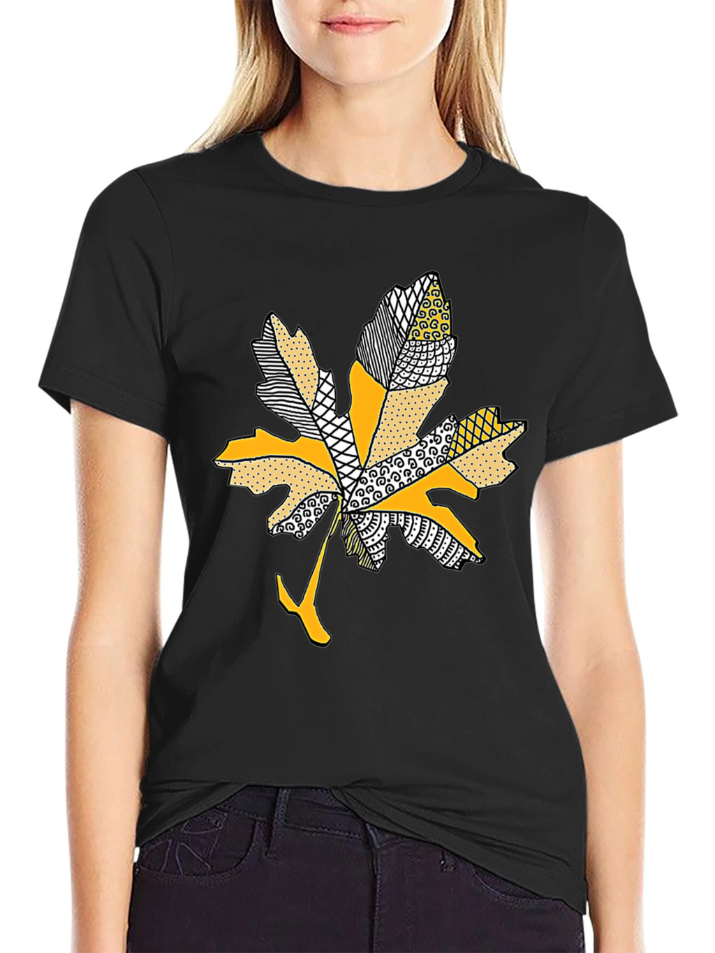 Leaf Design Tee - Stylish Mens Black T-Shirt