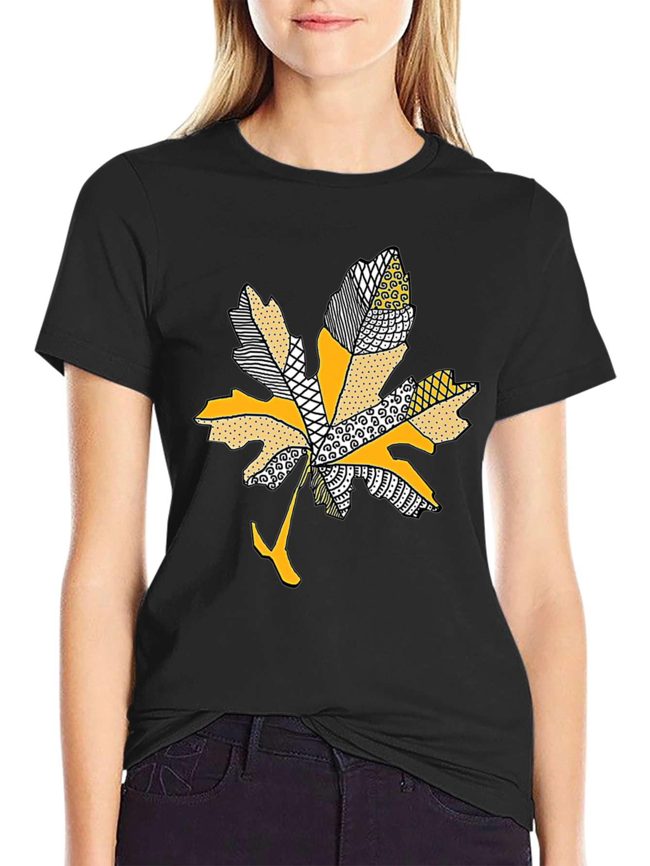 Leaf Design Tee - Stylish Mens Black T-Shirt