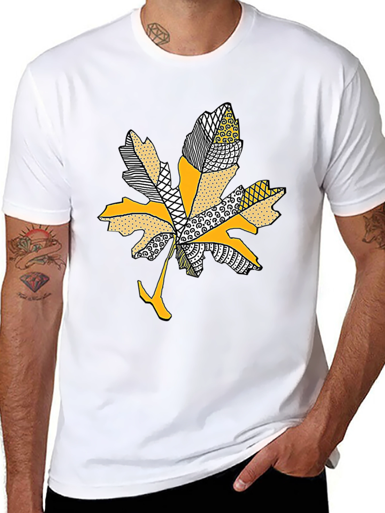 Leaf Design Tee - Stylish Mens Black T-Shirt
