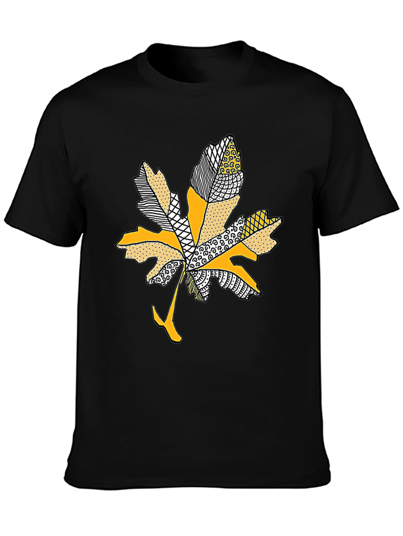 Leaf Design Tee - Stylish Mens Black T-Shirt