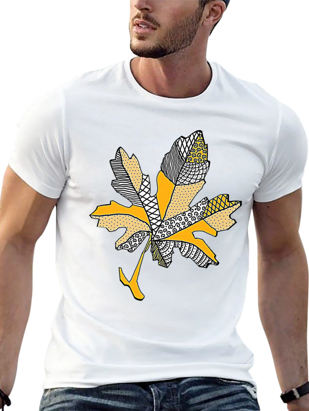 Leaf Design Tee - Stylish Mens Black T-Shirt