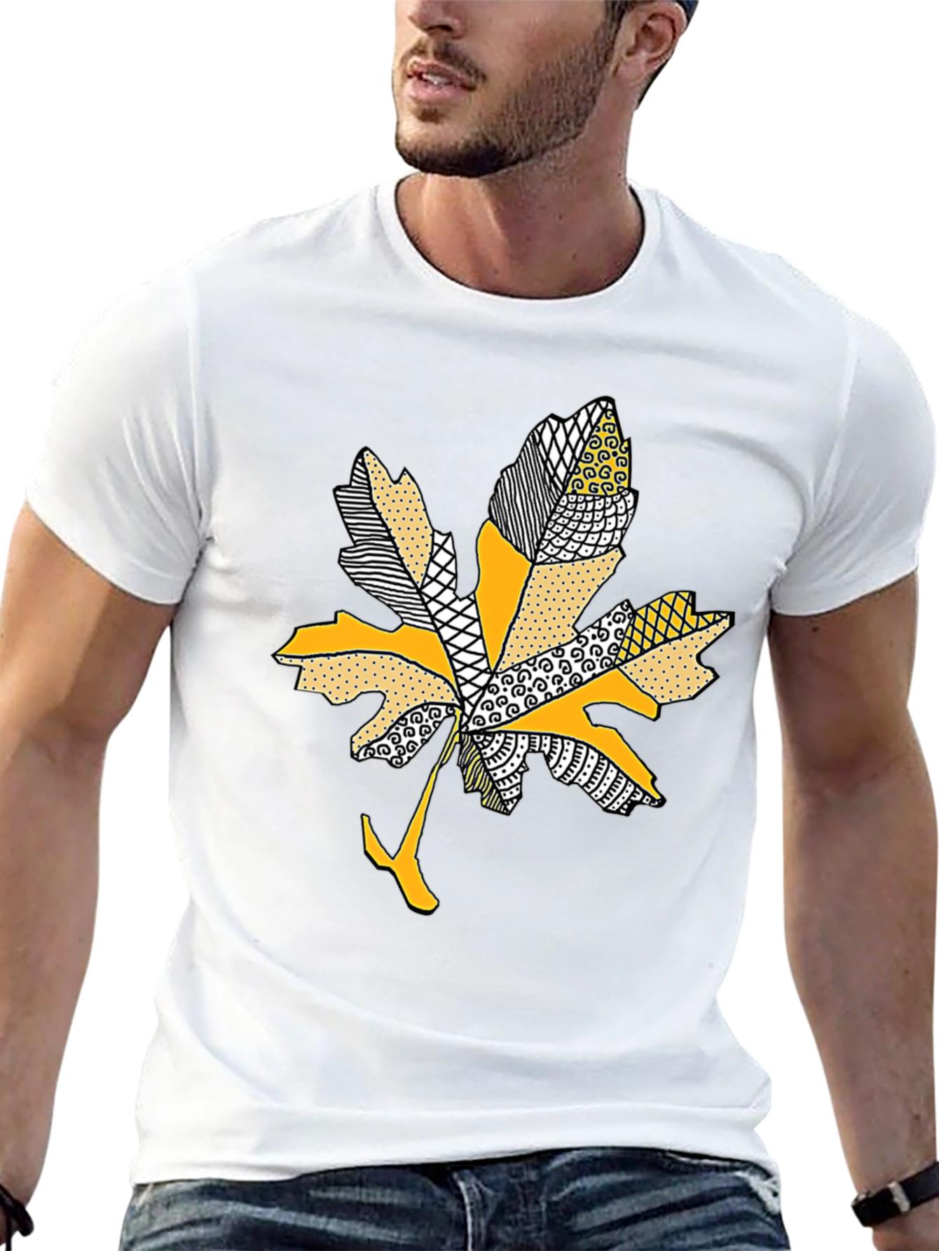 Leaf Design Tee - Stylish Mens Black T-Shirt