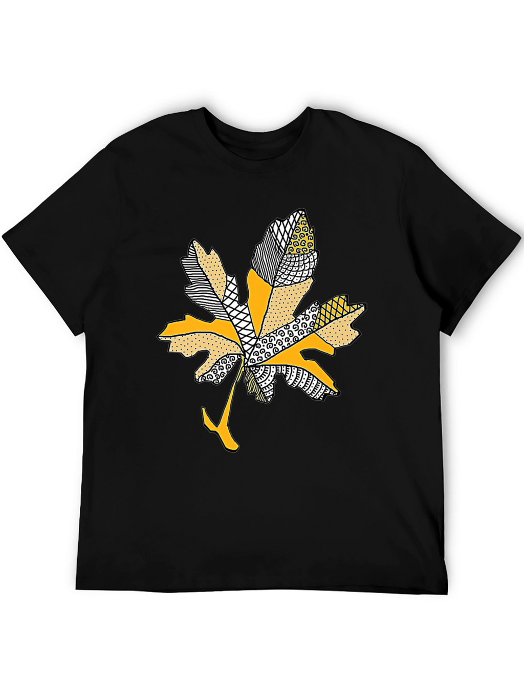 Leaf Design Tee - Stylish Mens Black T-Shirt