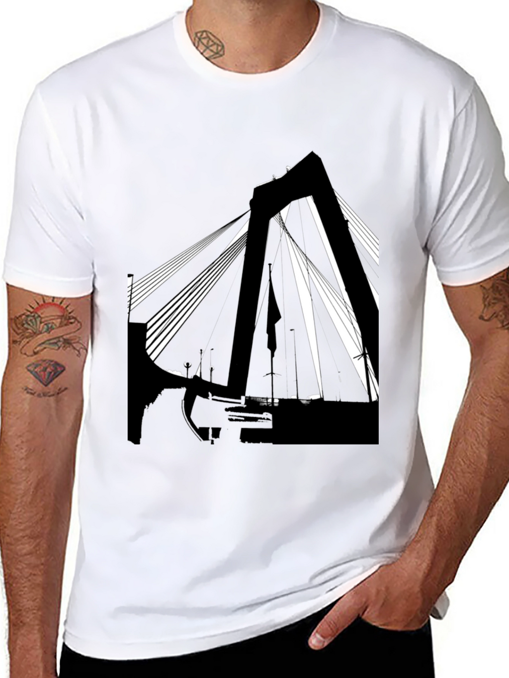 Abstract Bridge Graphic T-Shirt - Stylish Black Tee