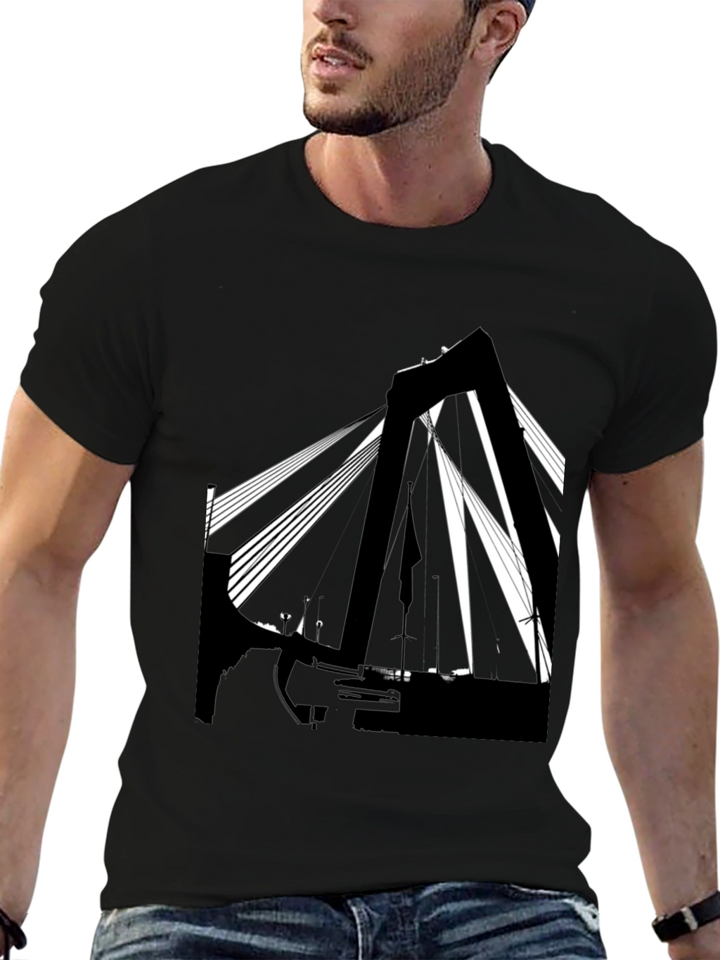 Abstract Bridge Graphic T-Shirt - Stylish Black Tee