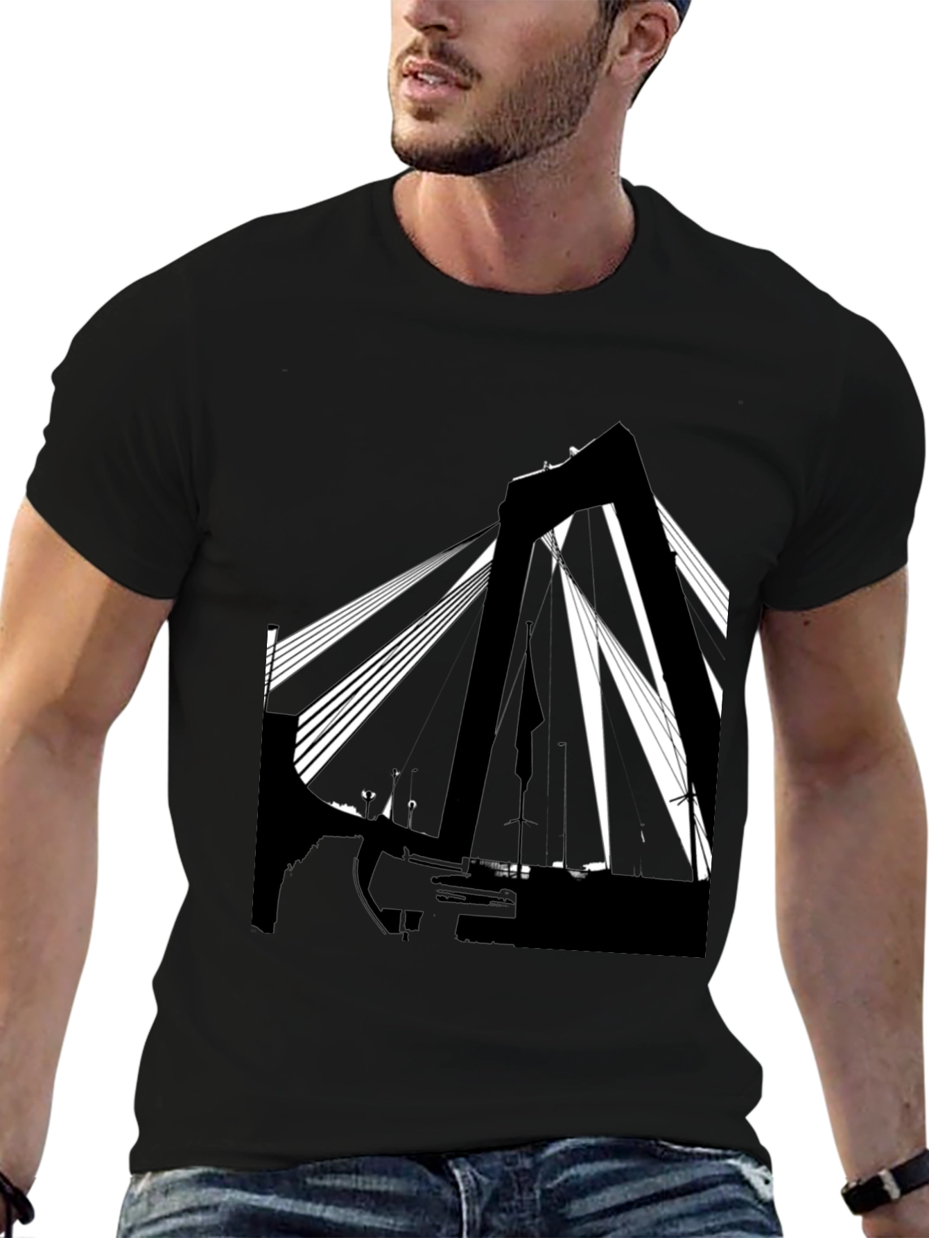 Abstract Bridge Graphic T-Shirt - Stylish Black Tee