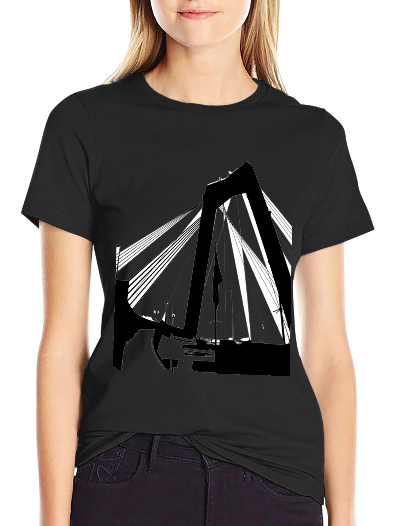 Abstract Bridge Graphic T-Shirt - Stylish Black Tee