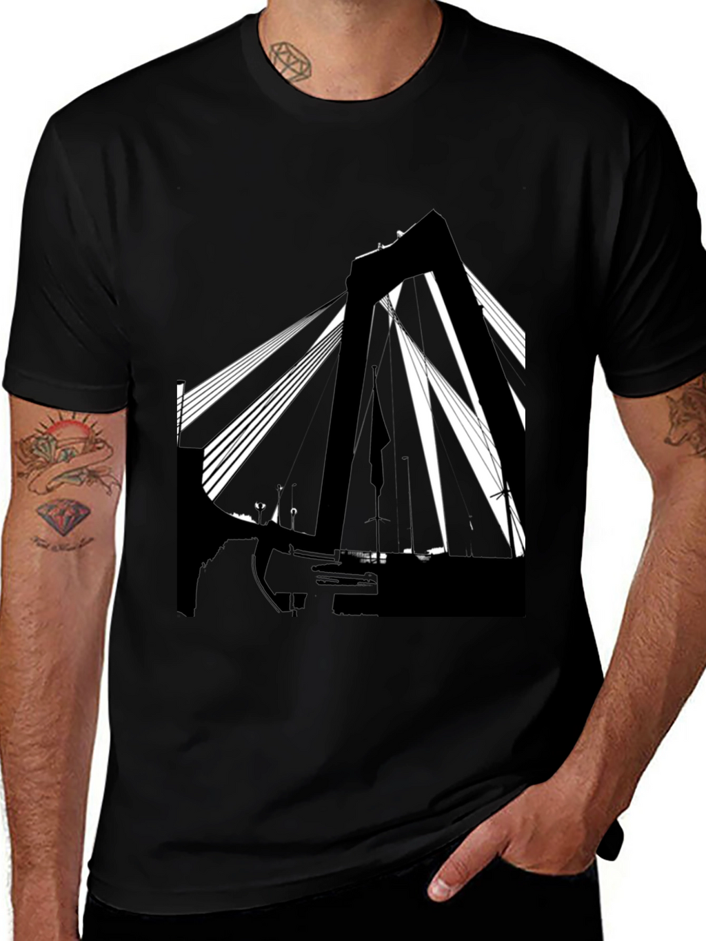 Abstract Bridge Graphic T-Shirt - Stylish Black Tee