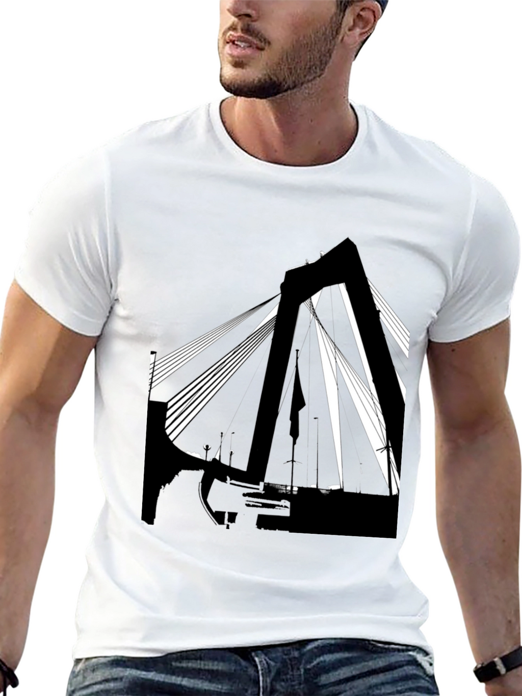 Abstract Bridge Graphic T-Shirt - Stylish Black Tee