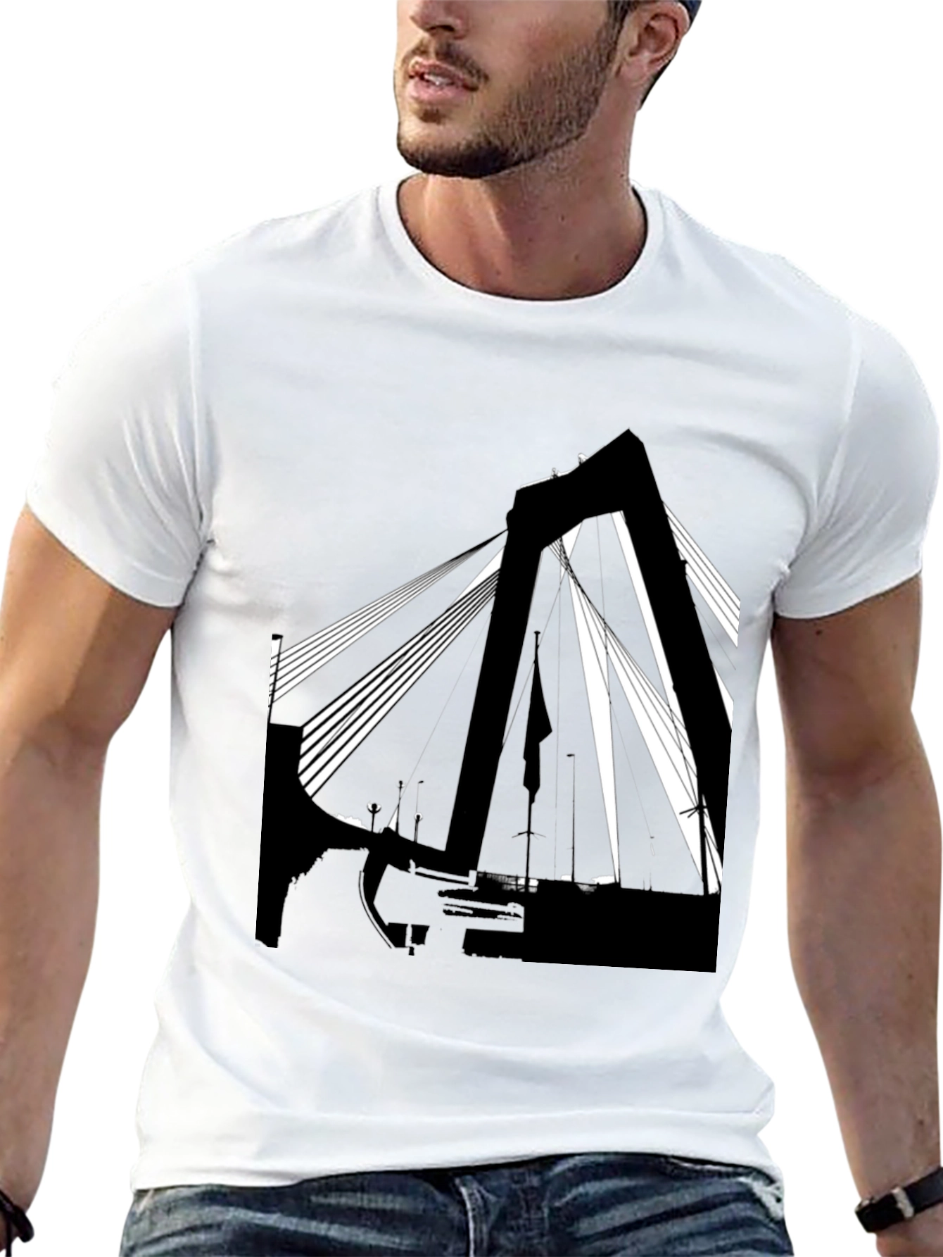Abstract Bridge Graphic T-Shirt - Stylish Black Tee