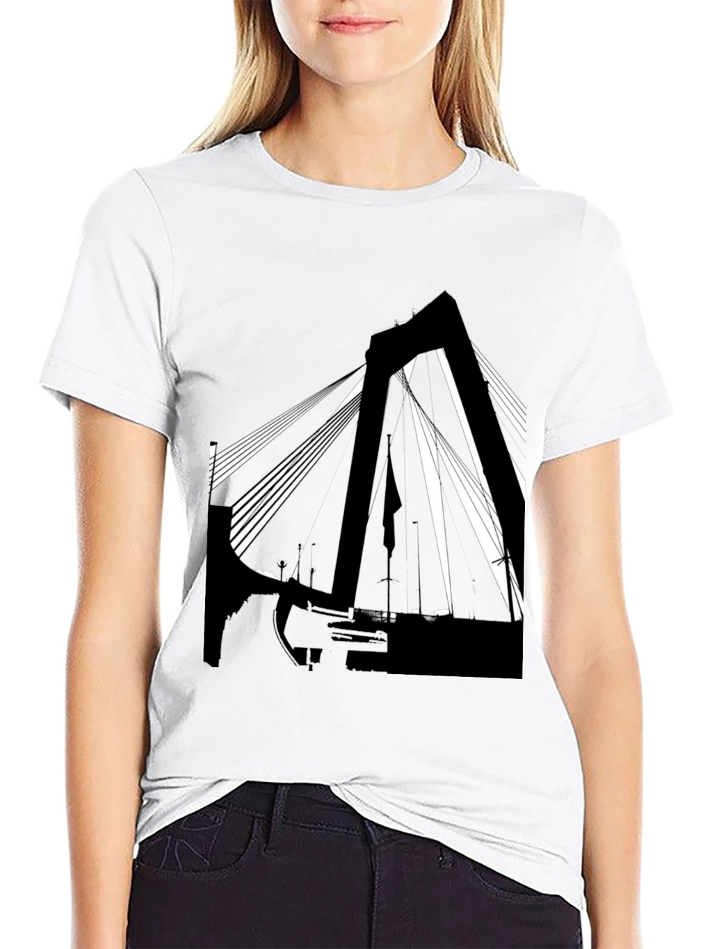 Abstract Bridge Graphic T-Shirt - Stylish Black Tee