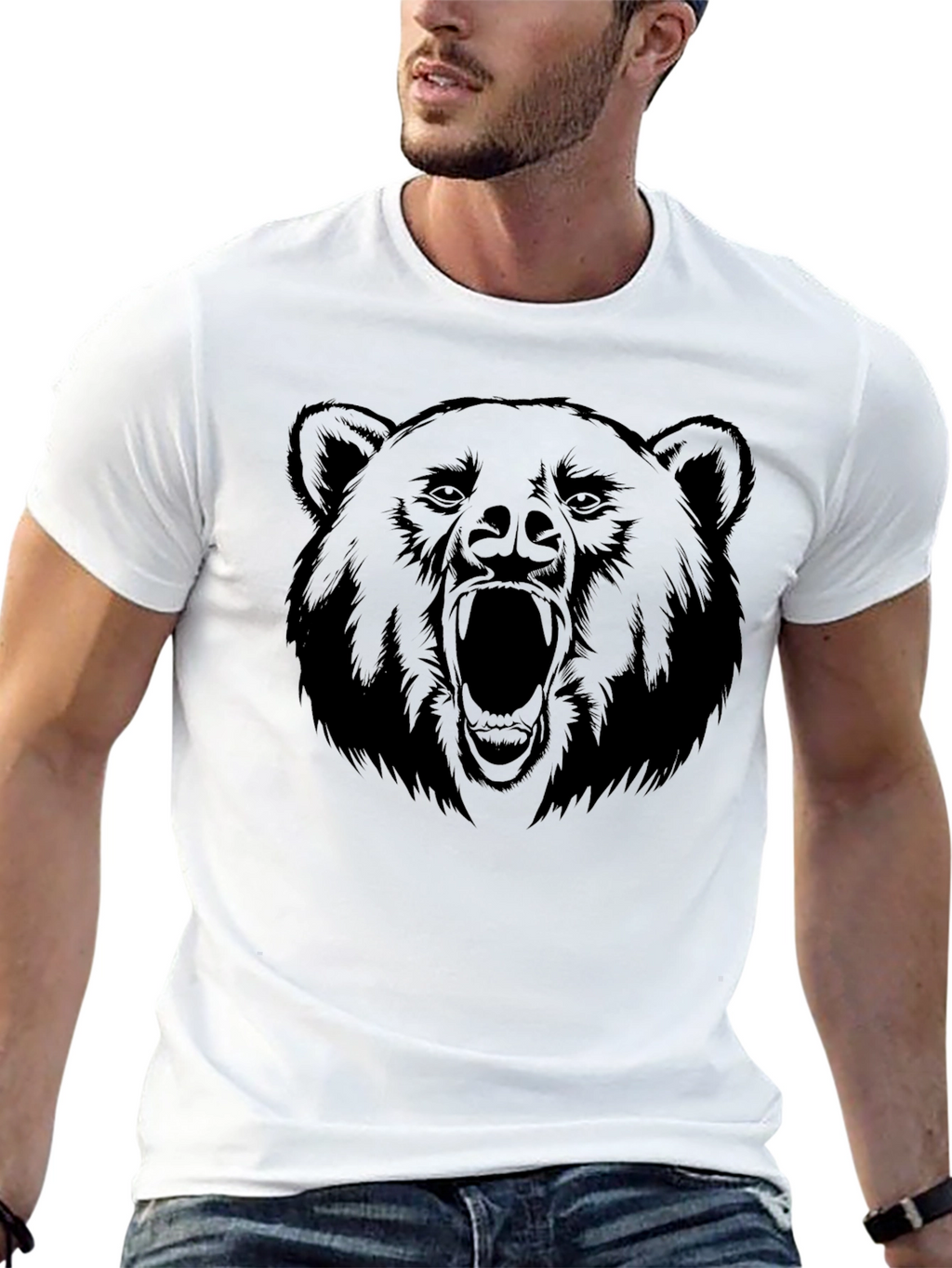 Mens Black Bear Graphic Print T-Shirt