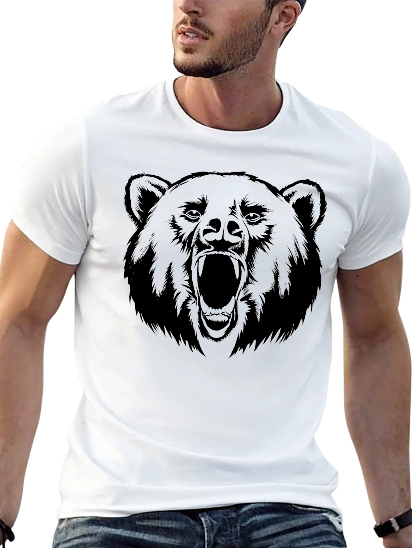 Mens Black Bear Graphic Print T-Shirt