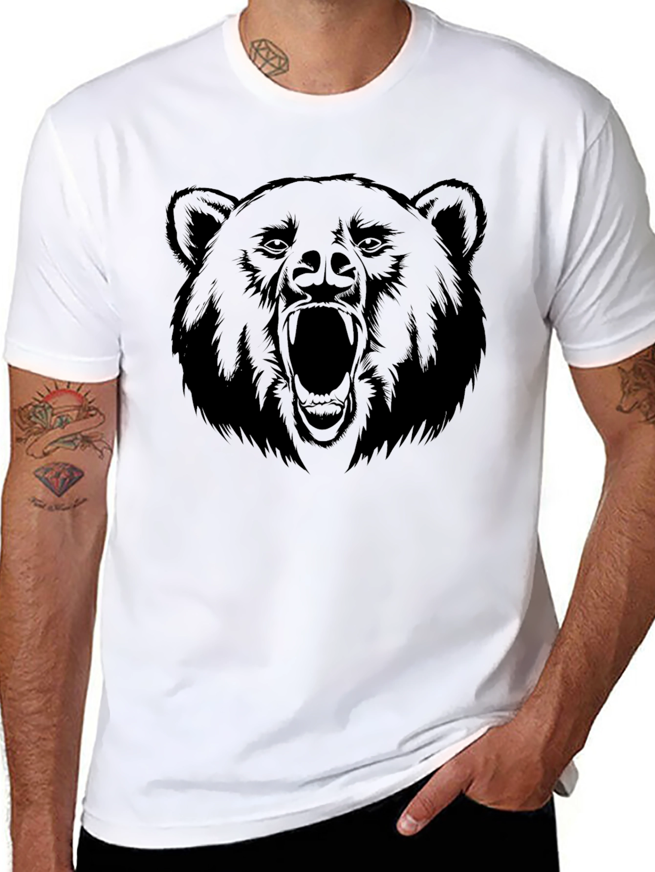 Mens Black Bear Graphic Print T-Shirt
