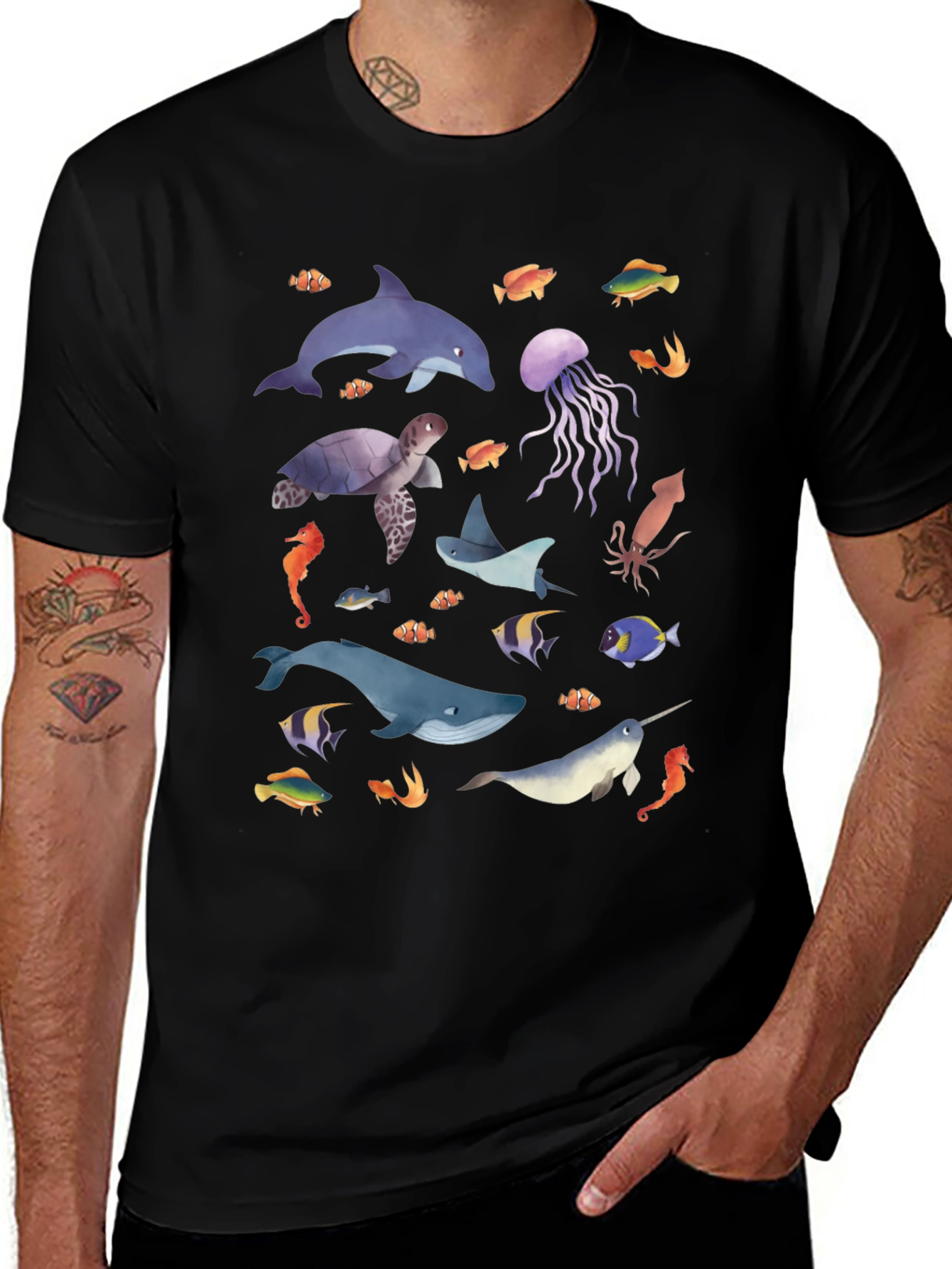Ocean Life Graphic Tee - Black Unisex T-Shirt
