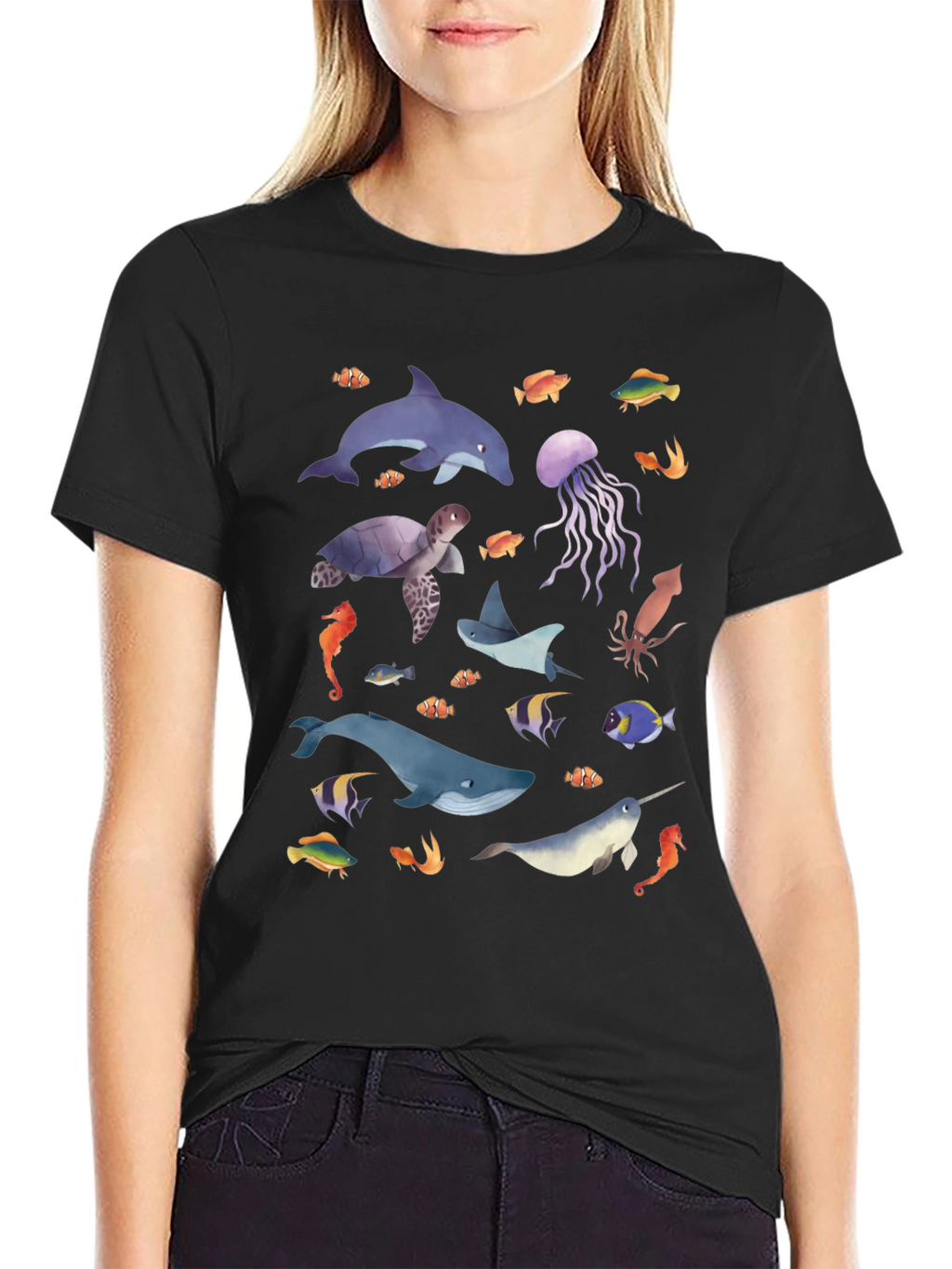 Ocean Life Graphic Tee - Black Unisex T-Shirt
