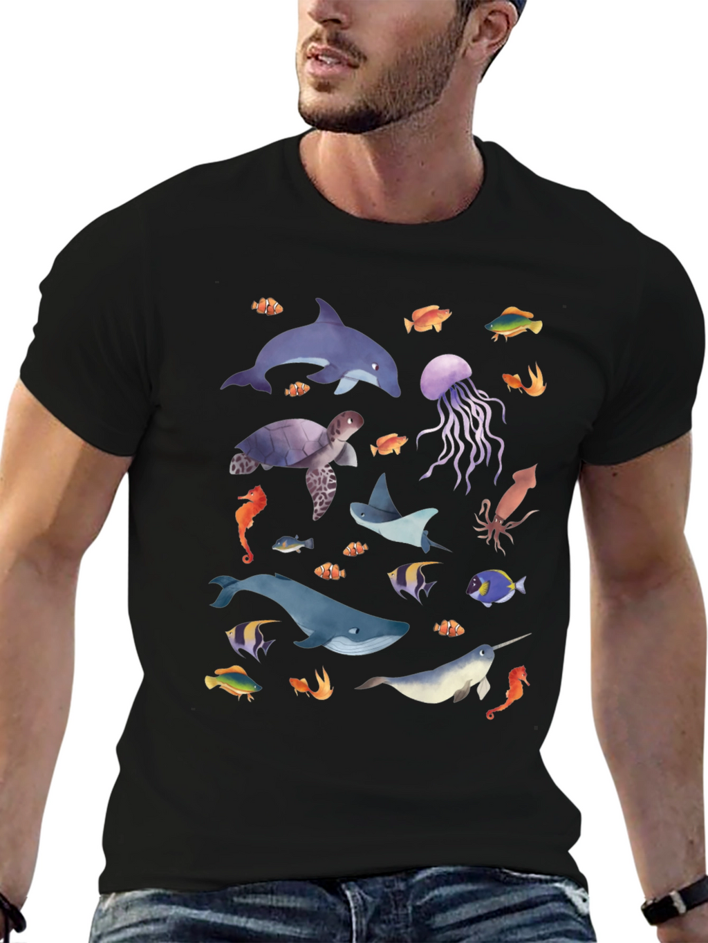 Ocean Life Graphic Tee - Black Unisex T-Shirt