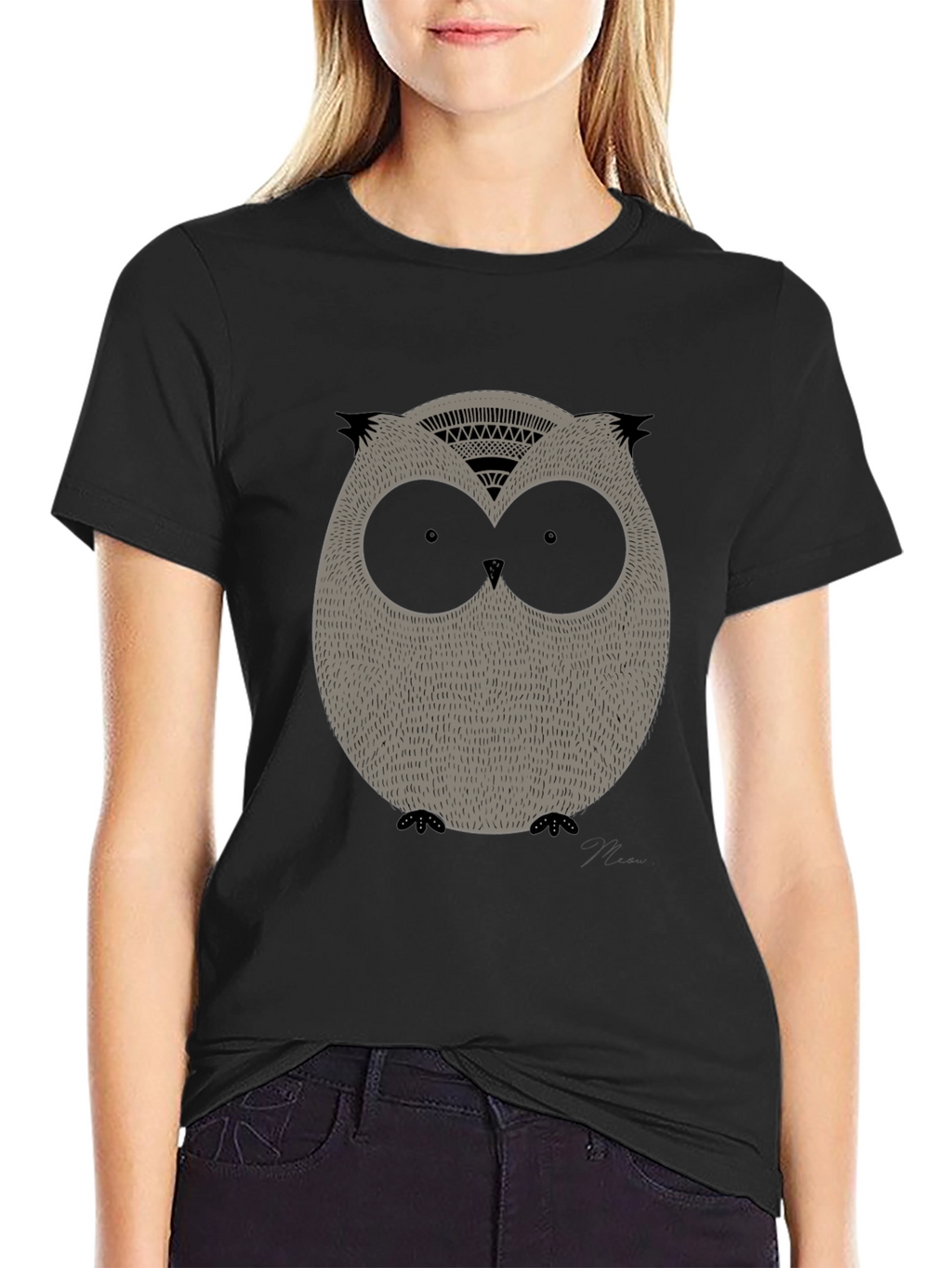 Cool Owl Graphic Print Black Tee