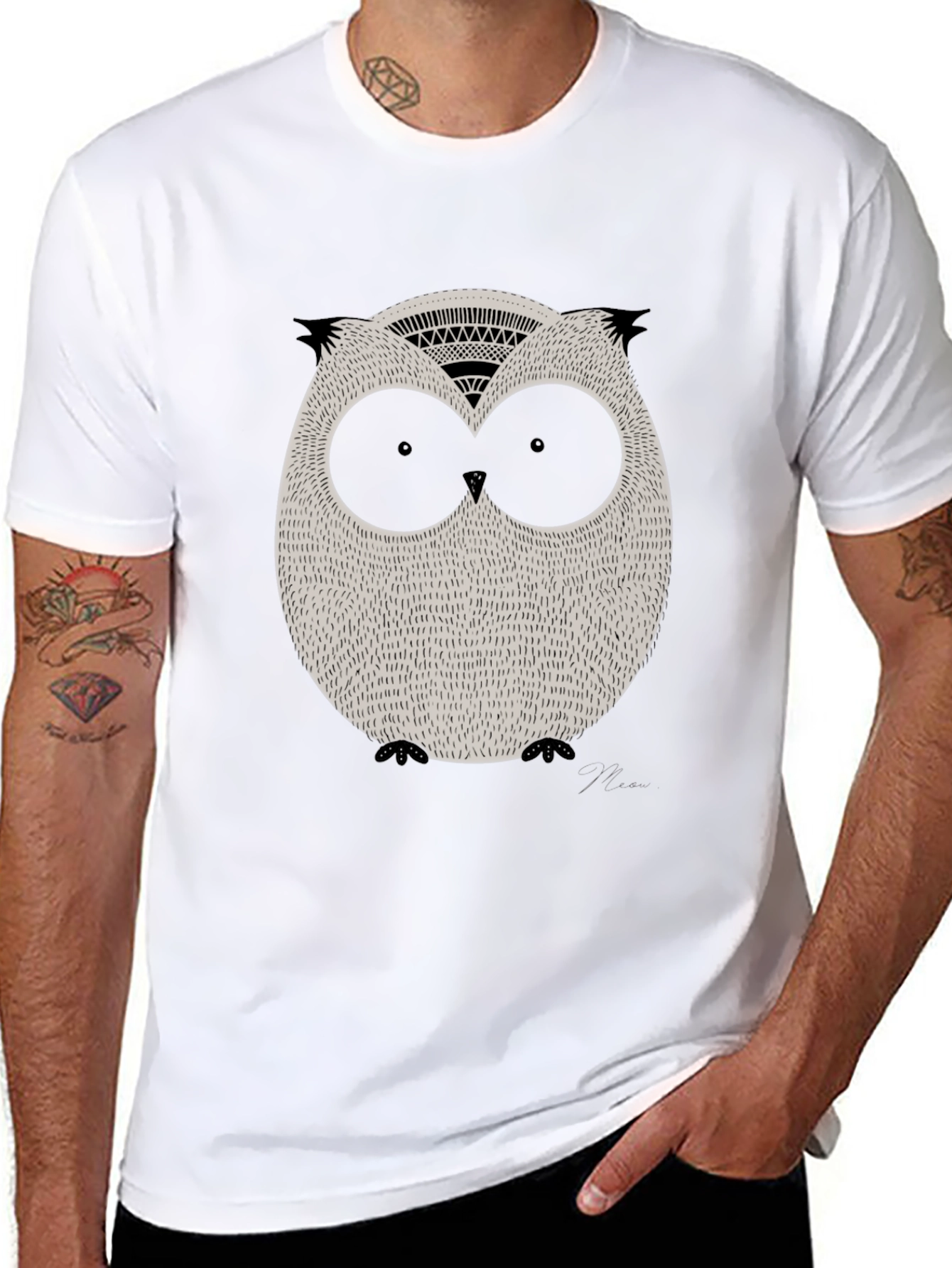 Cool Owl Graphic Print Black Tee