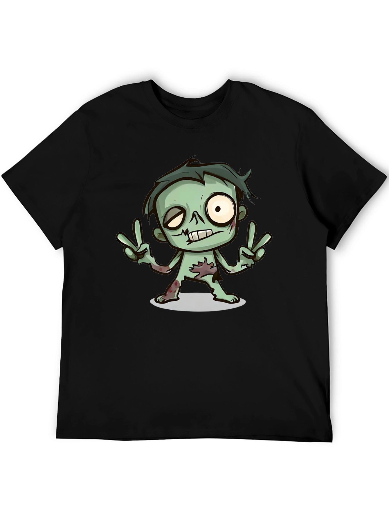 Cartoon Zombie Graphic T-Shirt - Peace Sign