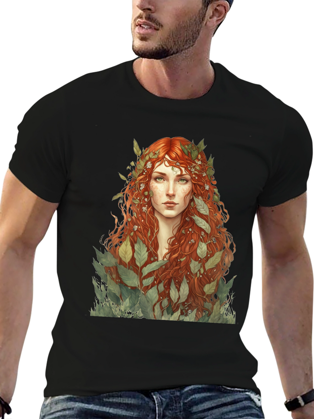 Earth Goddess Graphic Tee - Black Cotton T-Shirt