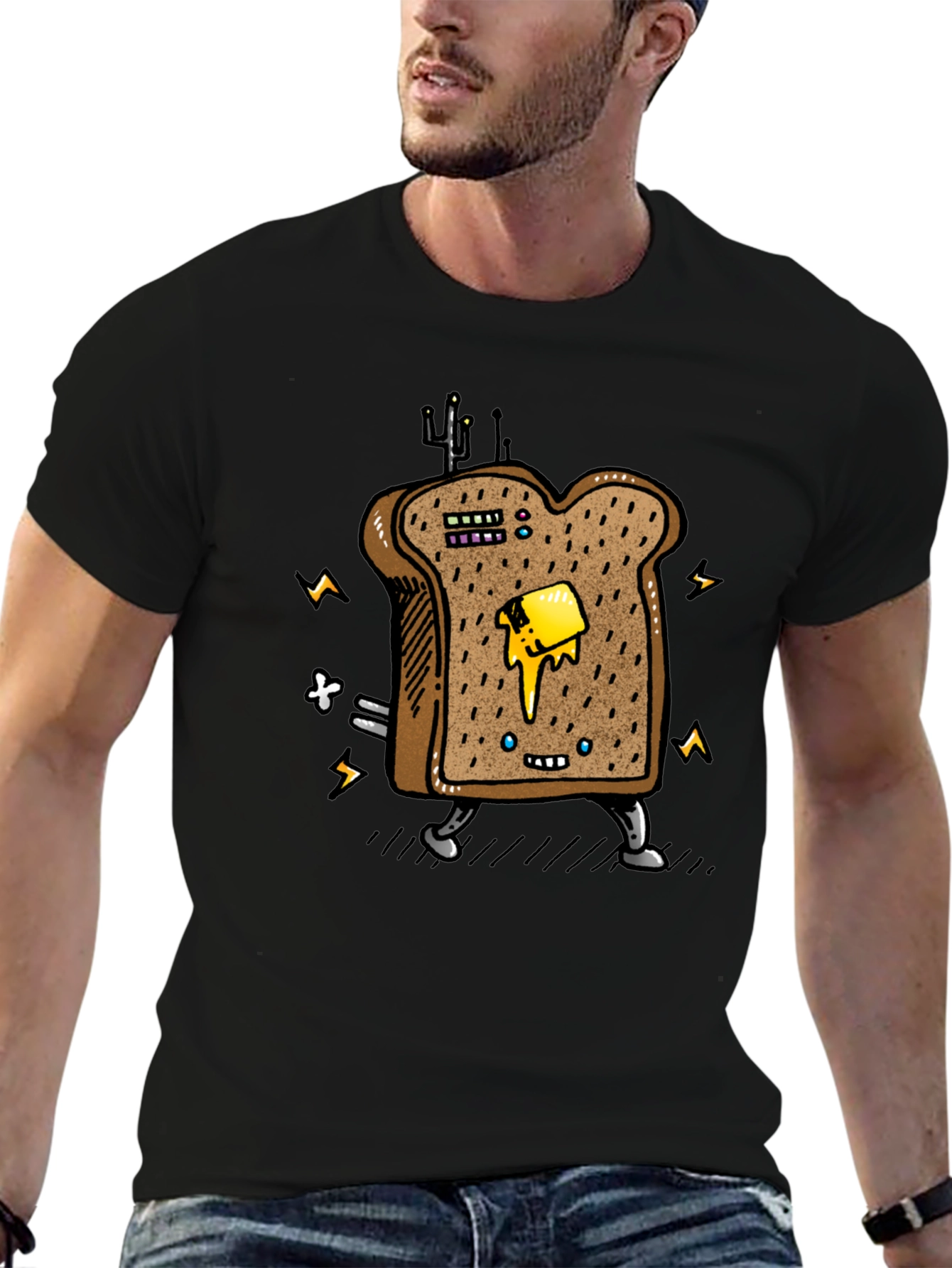 Animated Toast Graphic Black T-Shirt