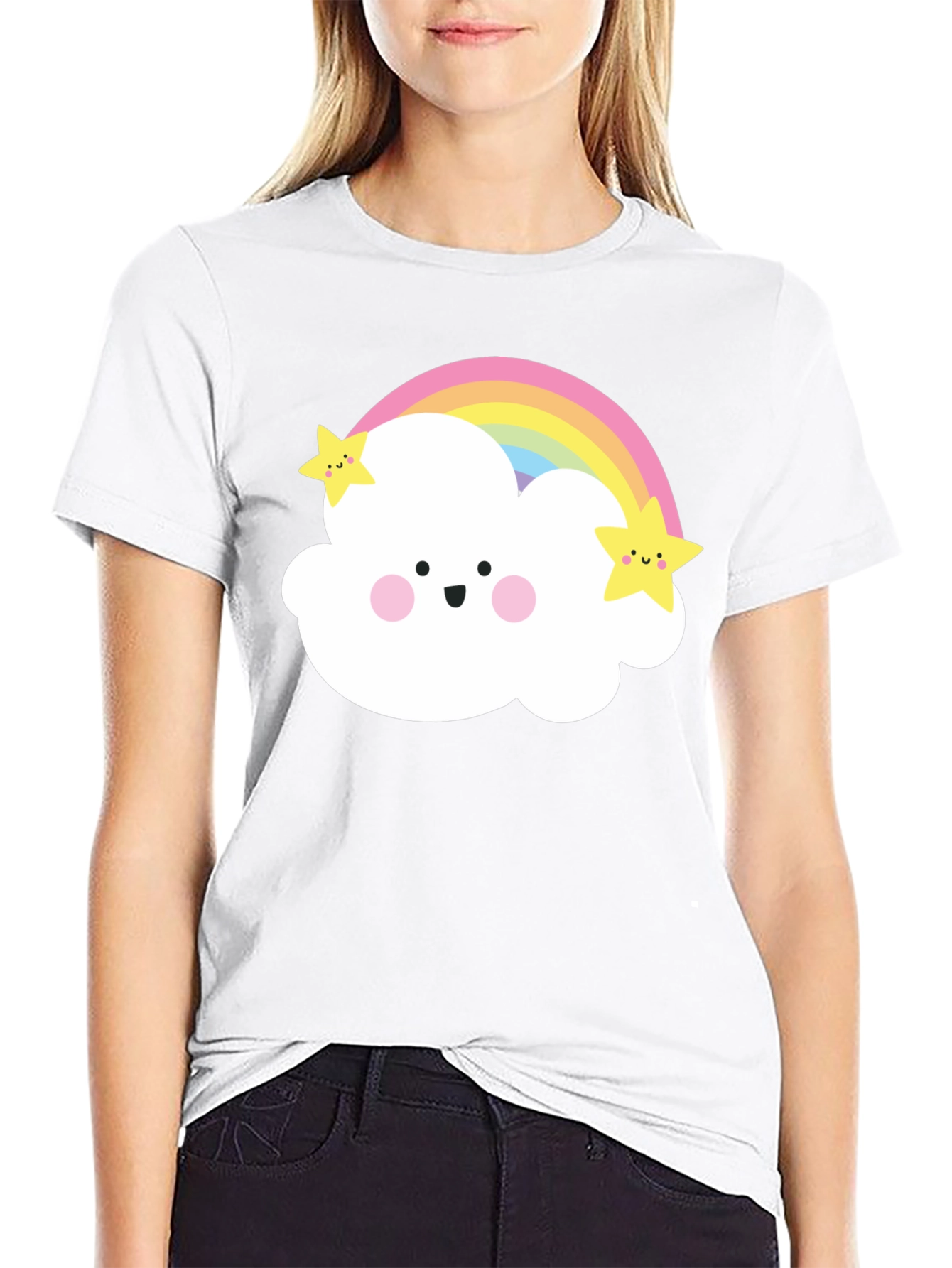 Cute Rainbow Cloud Star Graphic Tee - Unisex
