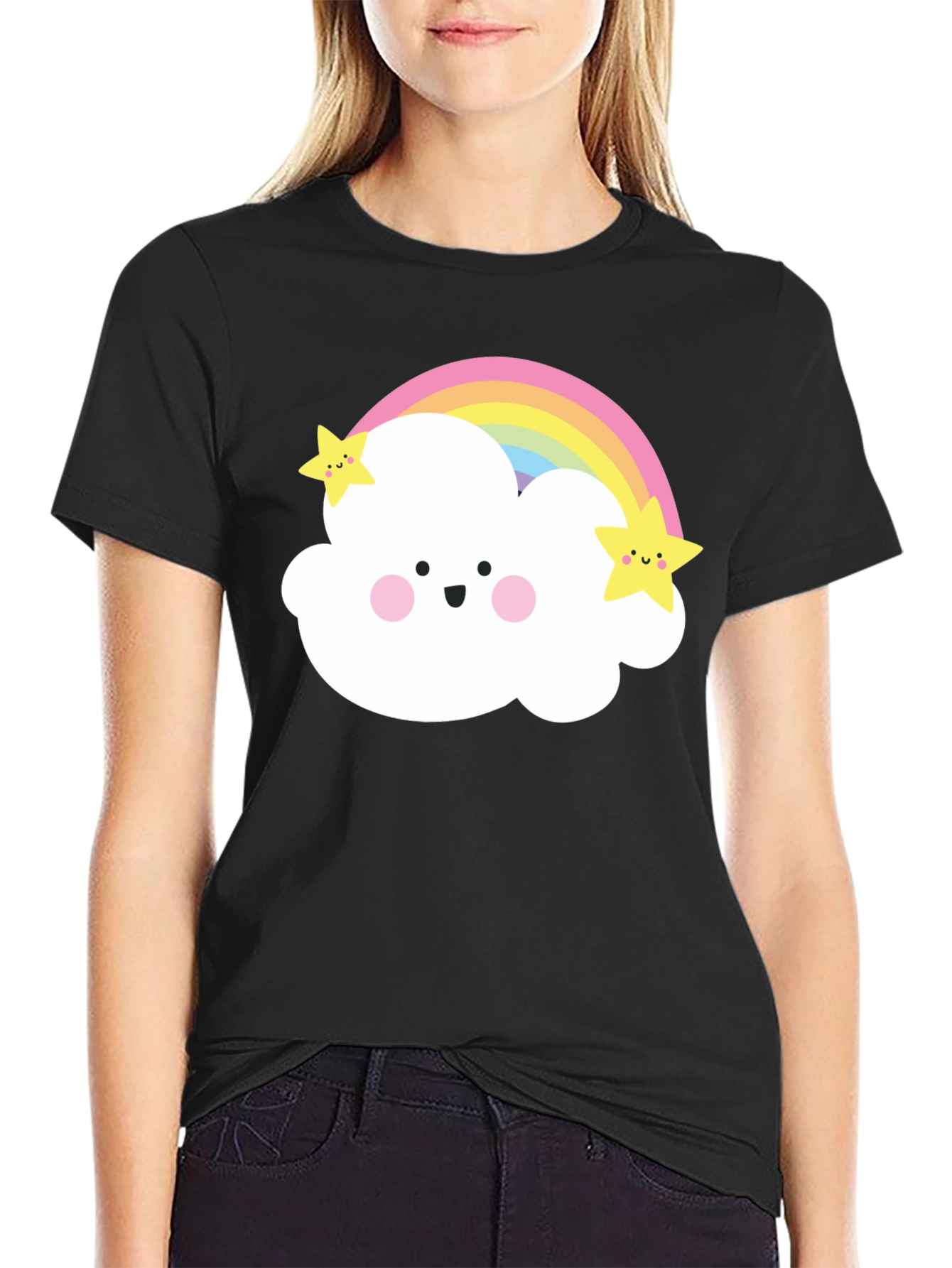 Cute Rainbow Cloud Star Graphic Tee - Unisex