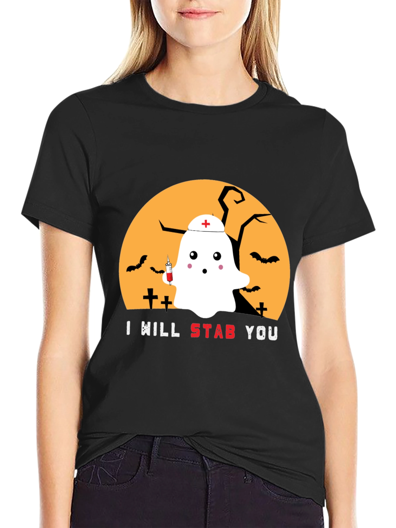Halloween Nurse Ghost Graphic Tee