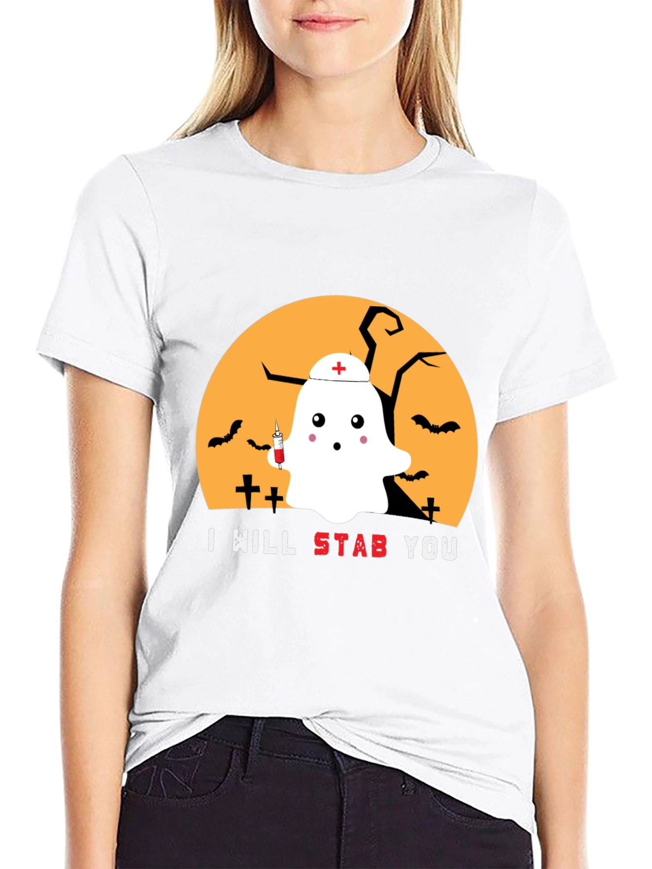 Halloween Nurse Ghost Graphic Tee